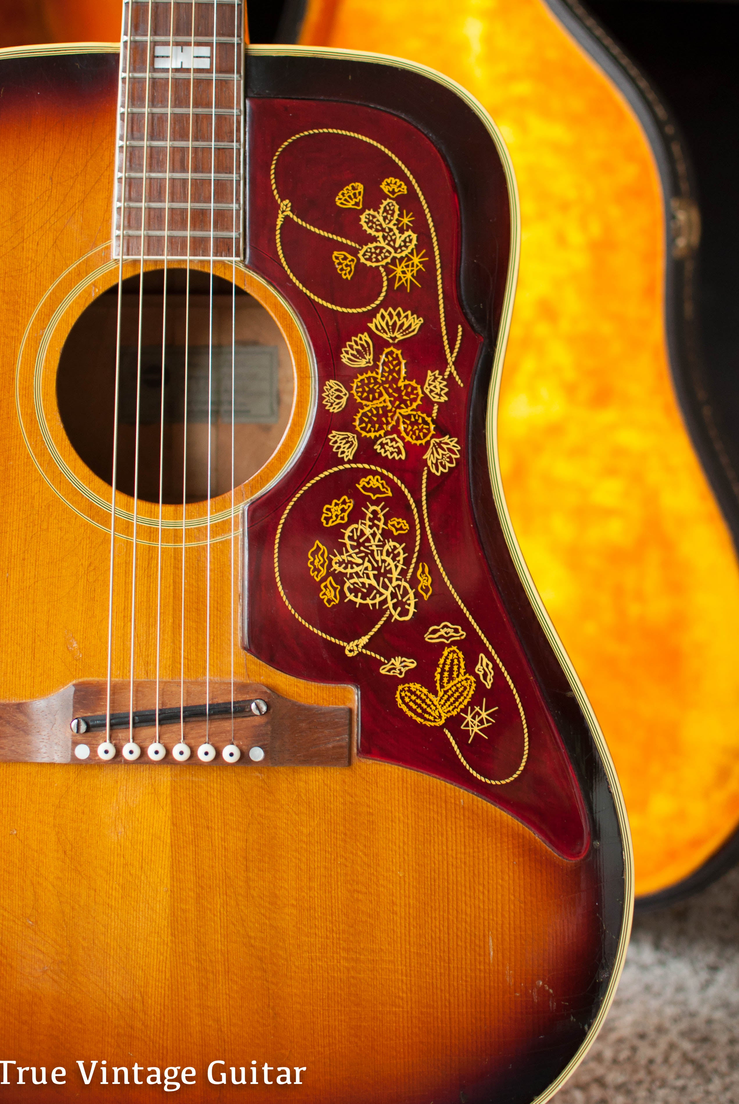 1963 Epiphone FT-110 Frontier acoustic guitar, engraved cactus lariat pickguard