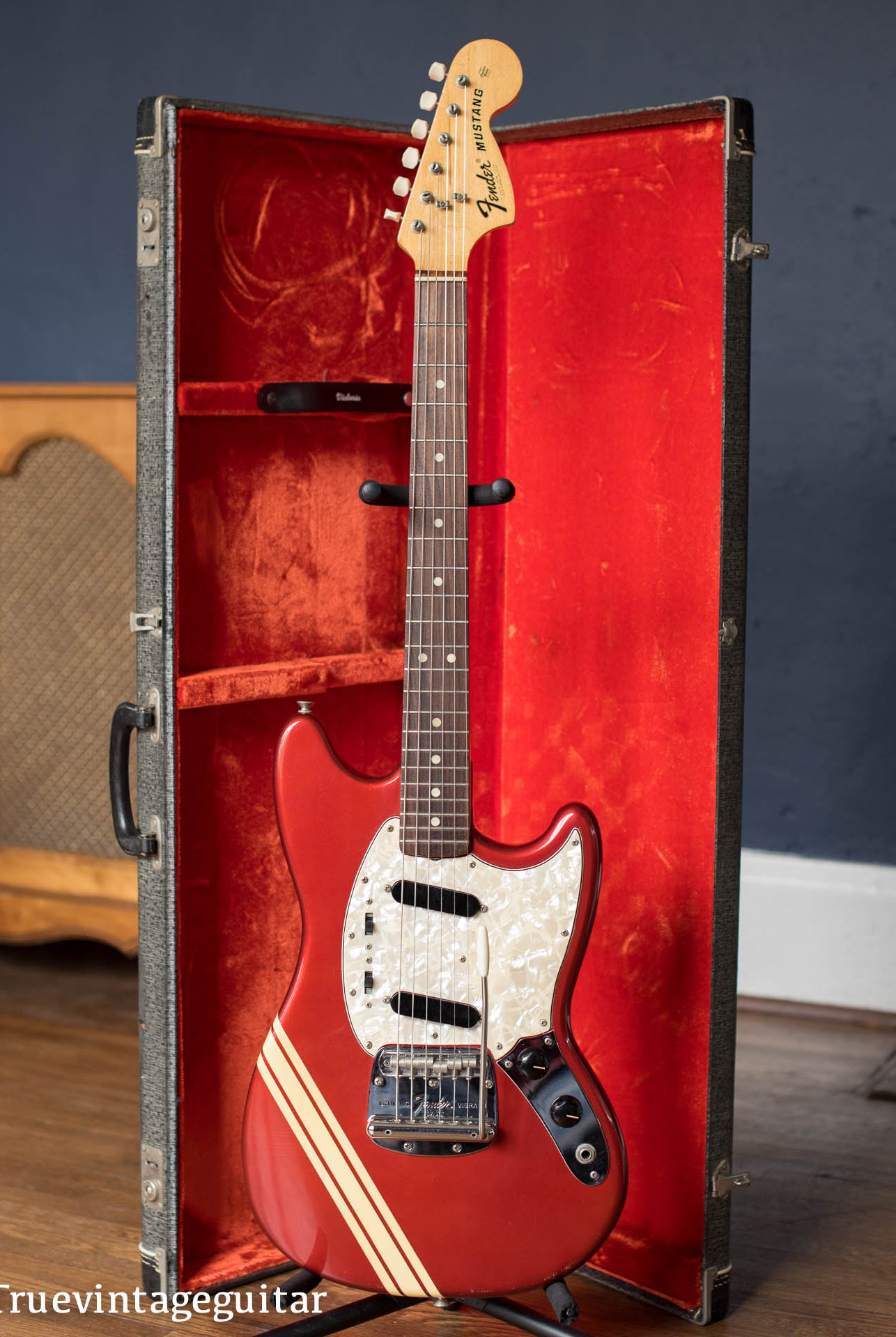 1974 Fender Mustang Competition Red with white stripes