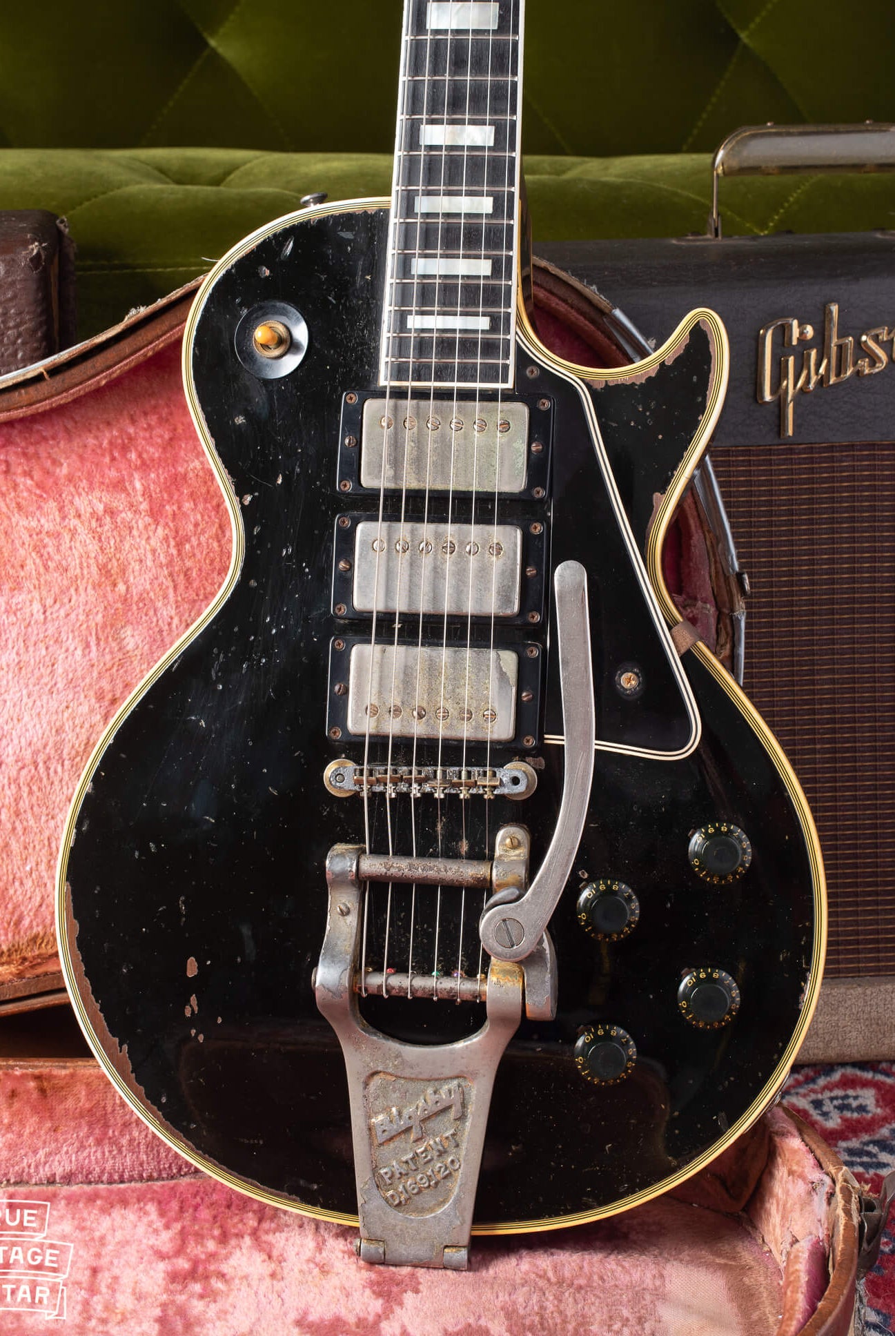 1960 Gibson Les Paul Custom Black guitar with three humbucking pickups