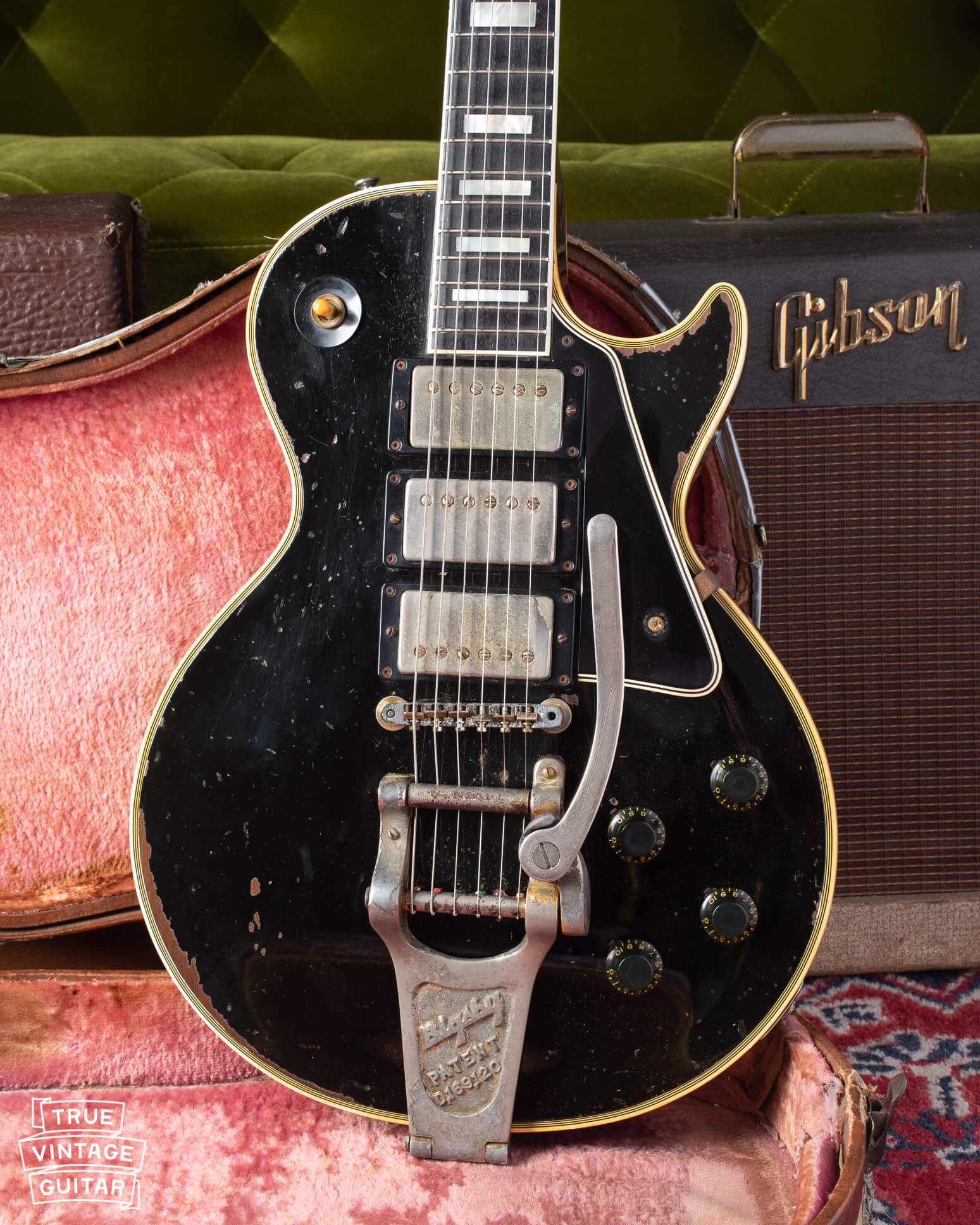 1960 Gibson Les Paul Custom Black guitar with three humbucking pickups