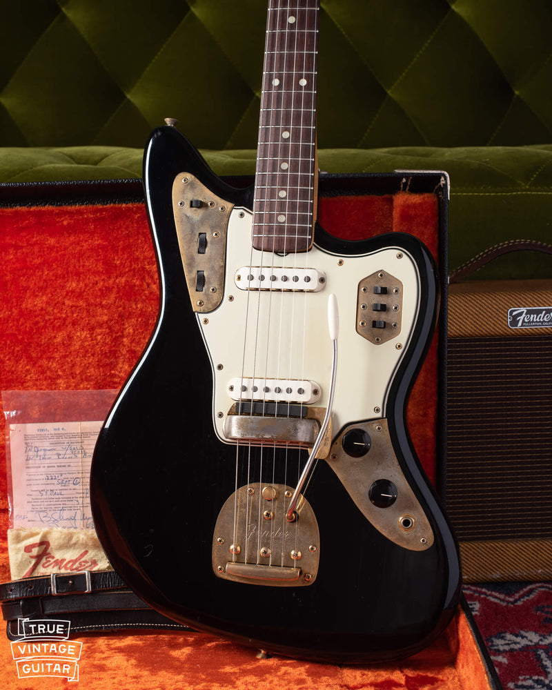 Vintage Fender guitars with gold hardware or gold parts. 1960s Fender Jazzmaster and Jaguar guitars.