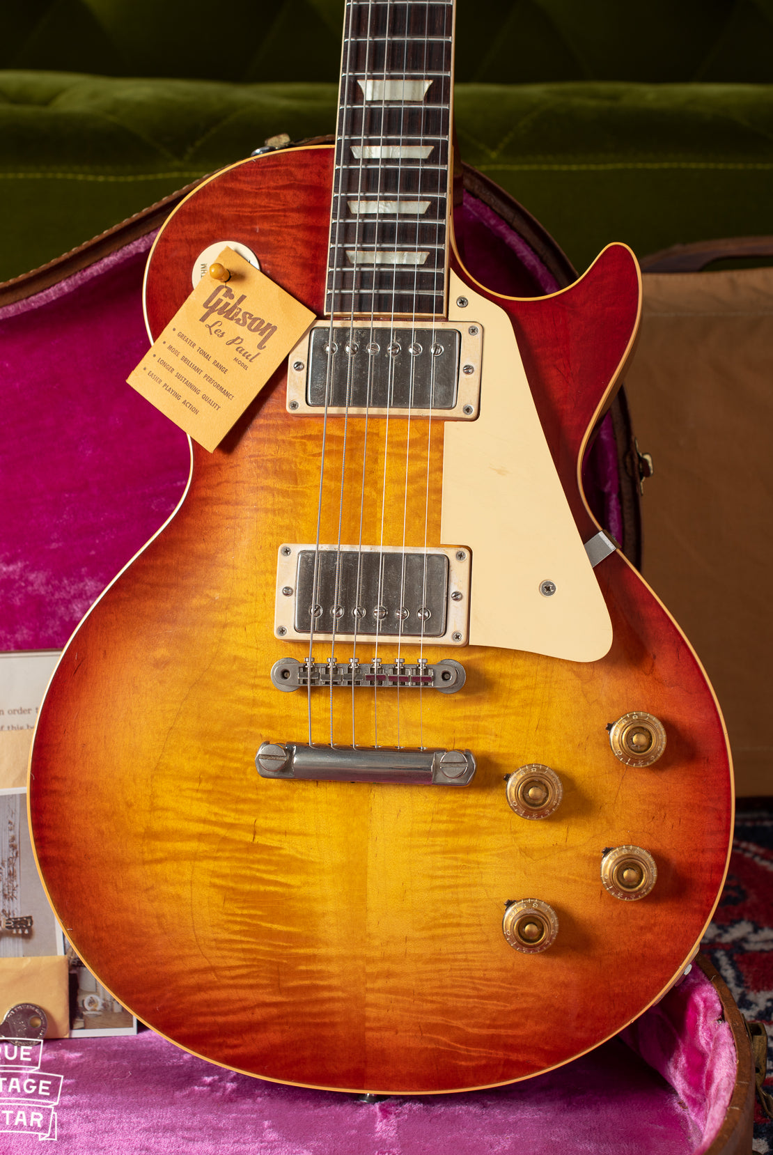 Gibson Les Paul Standard Burst 1960 guitar, red fading to yellow top with figured wood