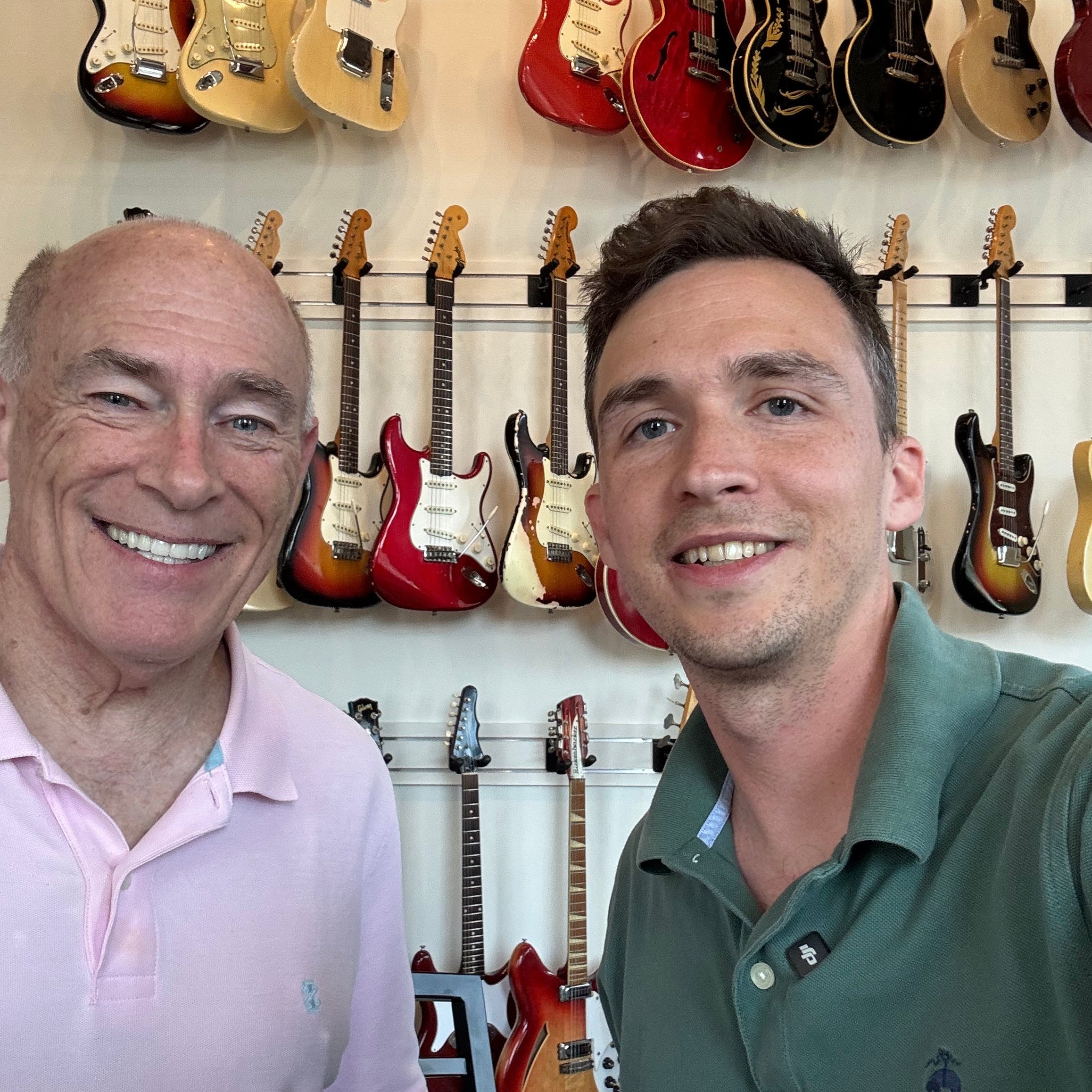 James Spann interviewing John Shults at True Vintage Guitar in Birmingham Alabama