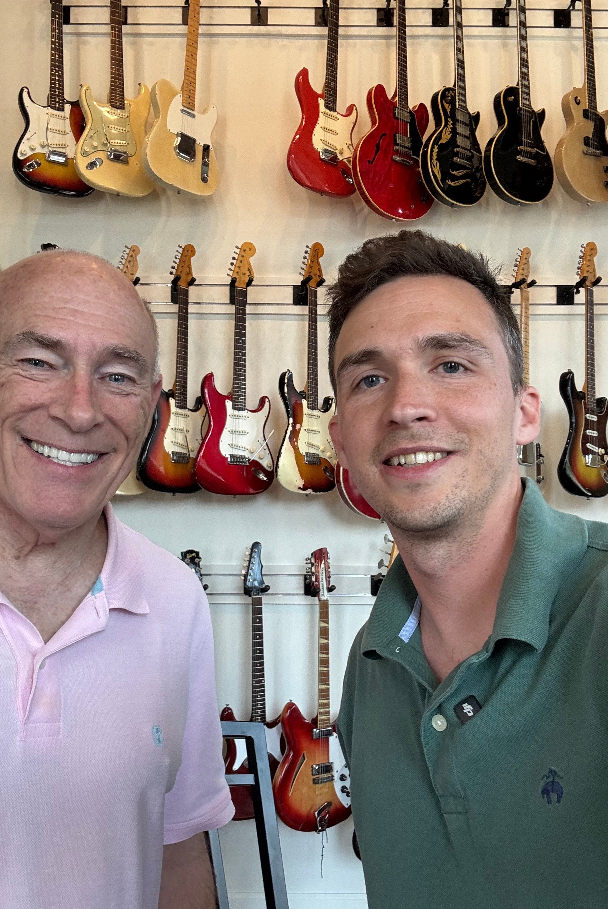 James Spann interviewing John Shults at True Vintage Guitar in Birmingham Alabama
