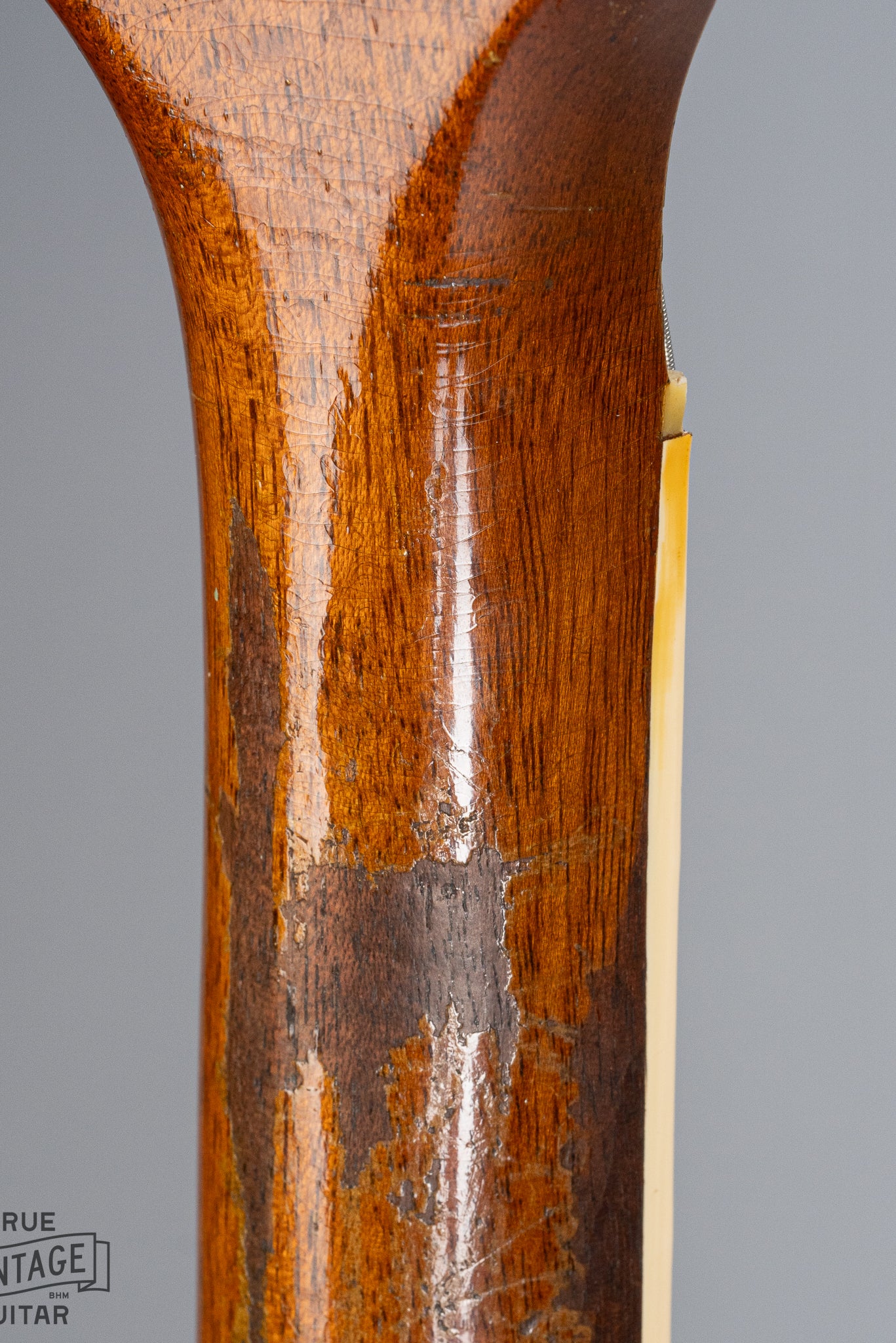 back of 1952 Gibson Les Paul Standard Goldtop guitar neck and headstock neck joint finish wear