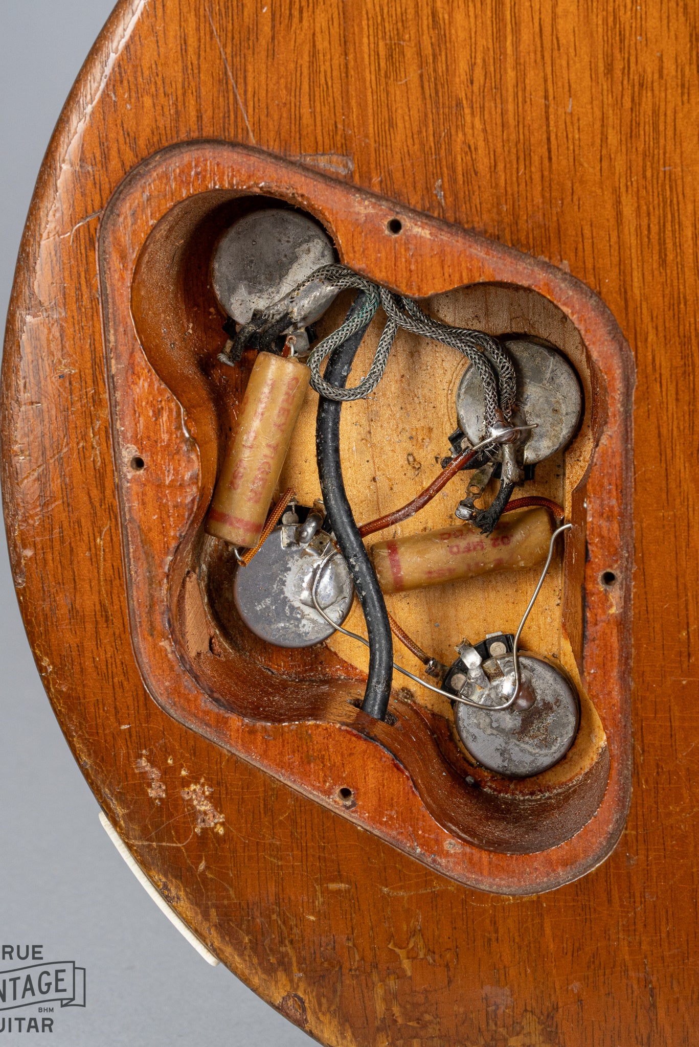 1952 Gibson Les Paul Goldtop guitar control cavity pots and wiring