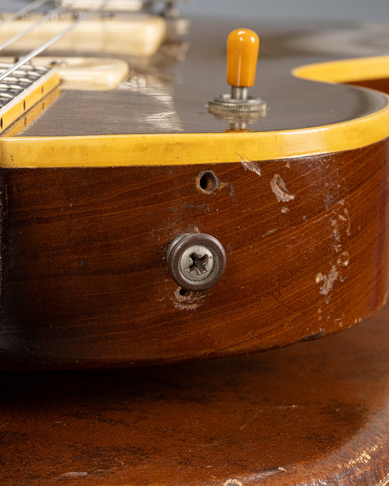 1952 Gibson Les Paul Goldtop strap button and screw hole modifications