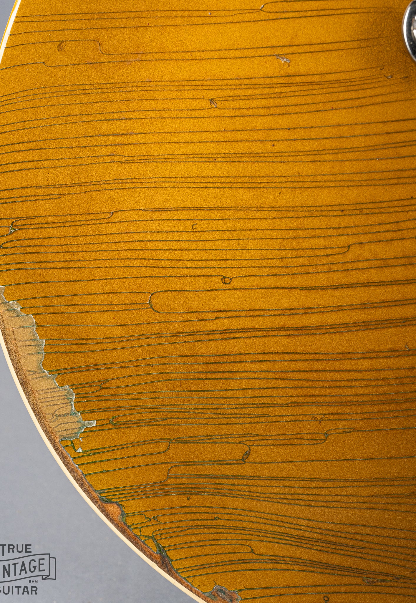 Front of 1954 Gibson Les Paul Goldtop guitar body finish checking