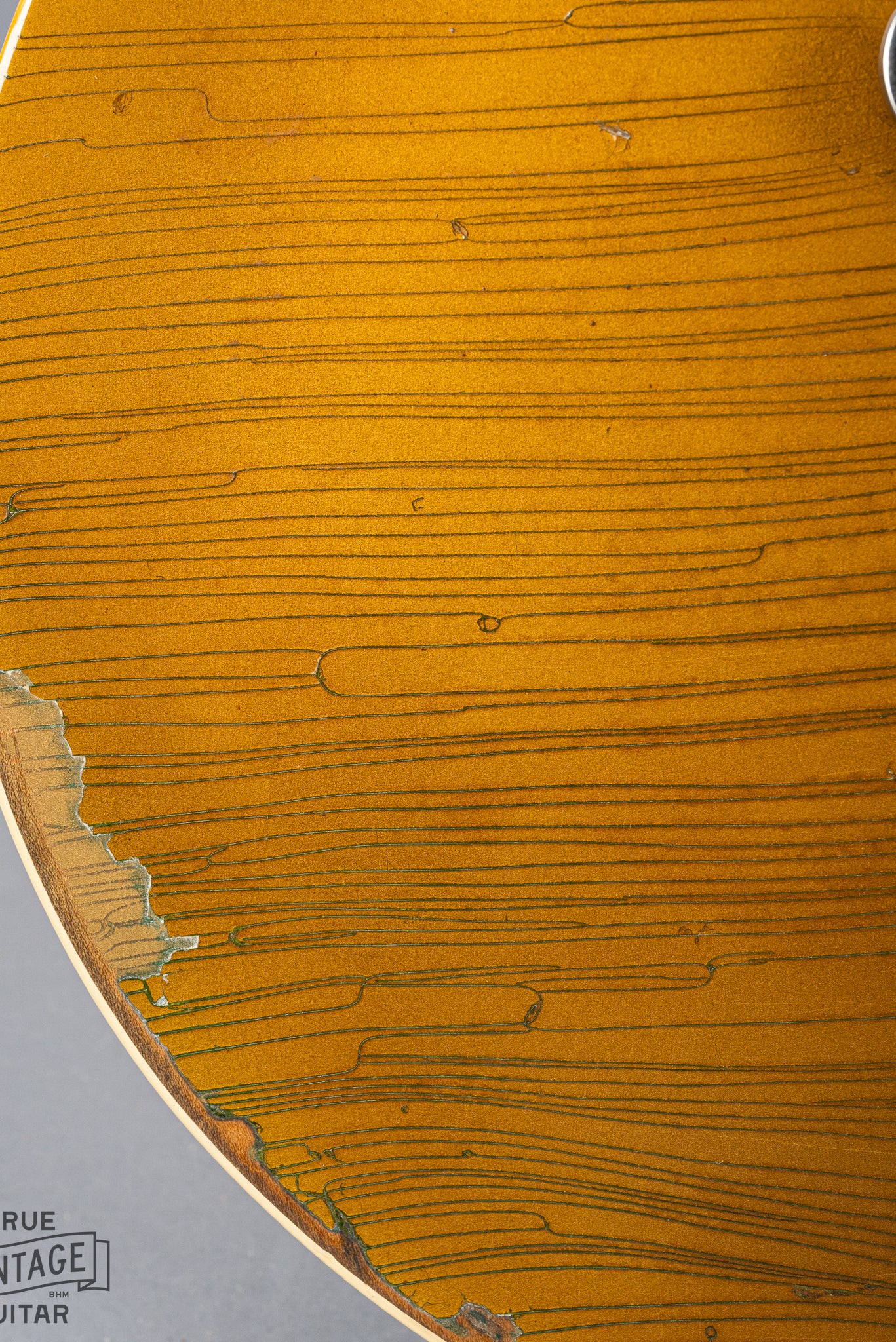 Front of 1954 Gibson Les Paul Goldtop guitar body finish checking