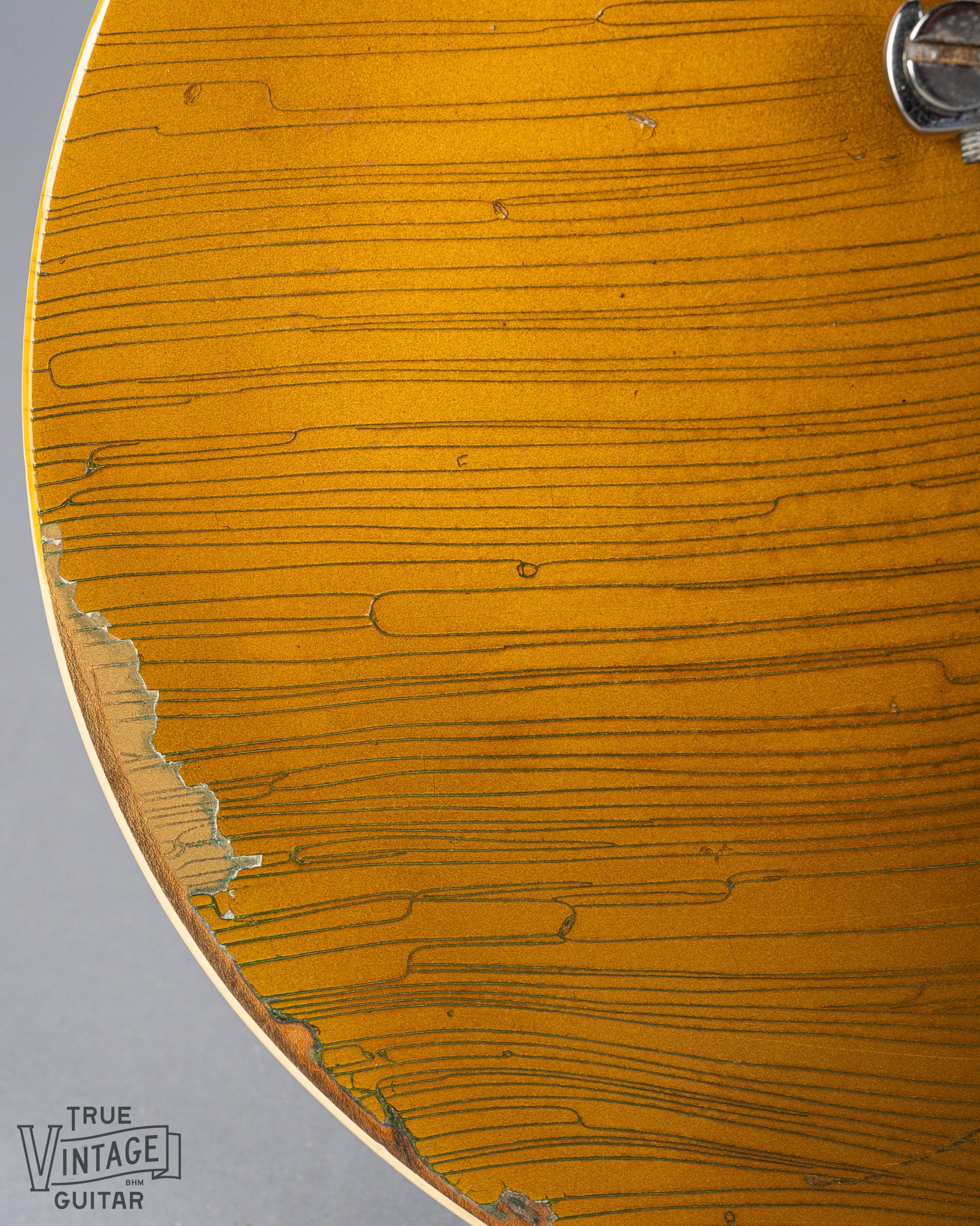 Front of 1954 Gibson Les Paul Goldtop guitar body finish checking