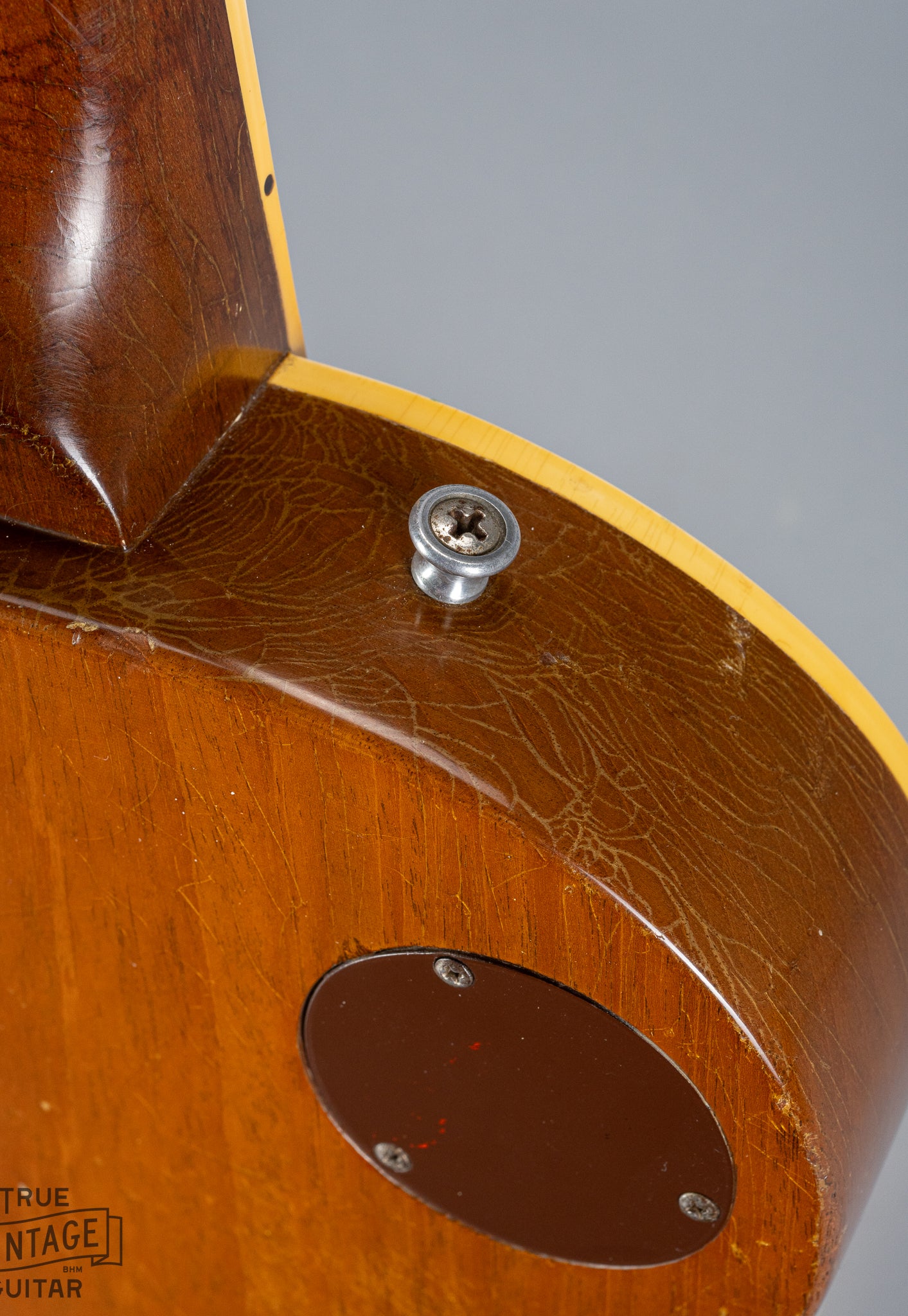 1954 Gibson Les Paul Standard Goldtop guitar neck heel joint finish checking strap button