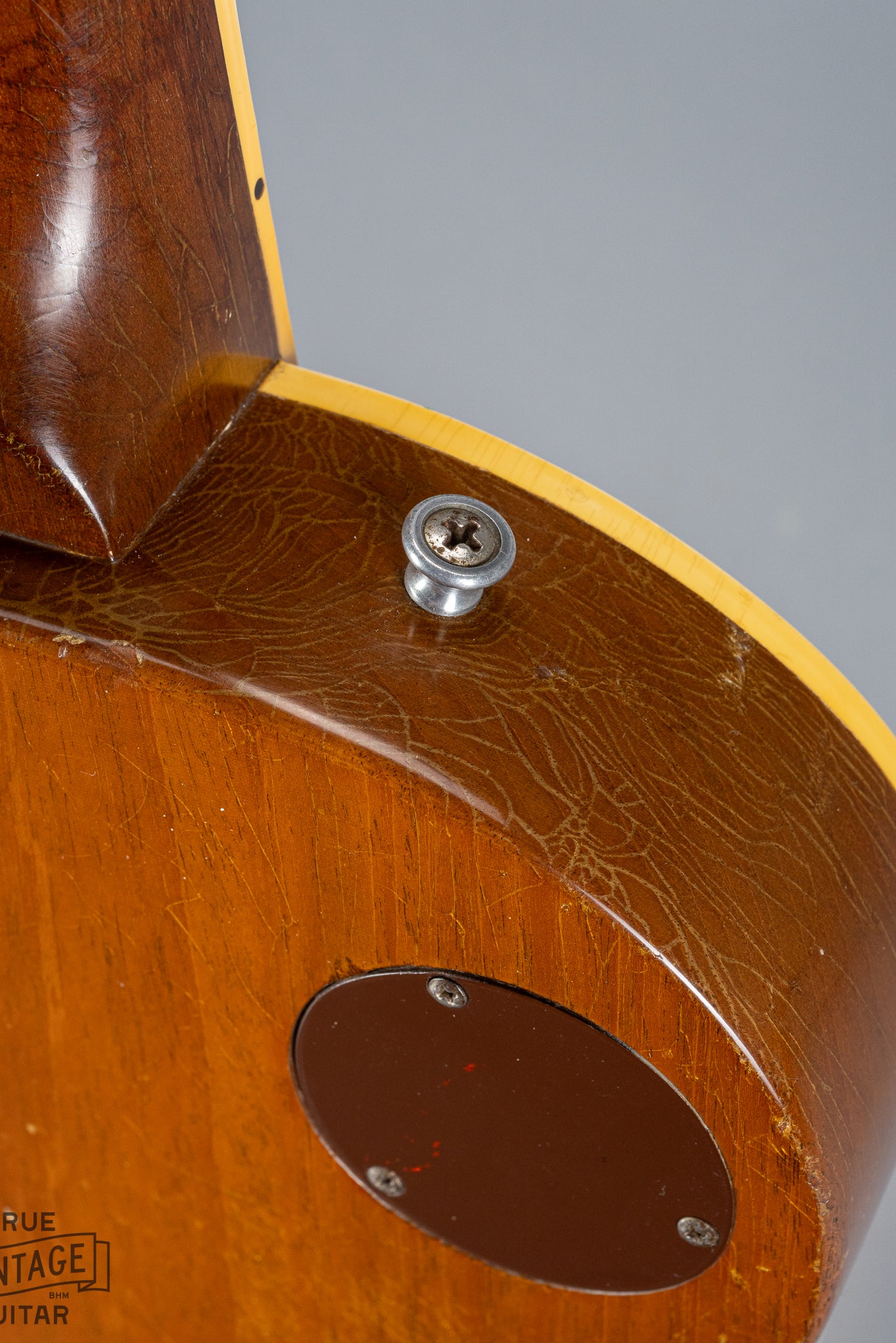 1954 Gibson Les Paul Standard Goldtop guitar neck heel joint finish checking strap button