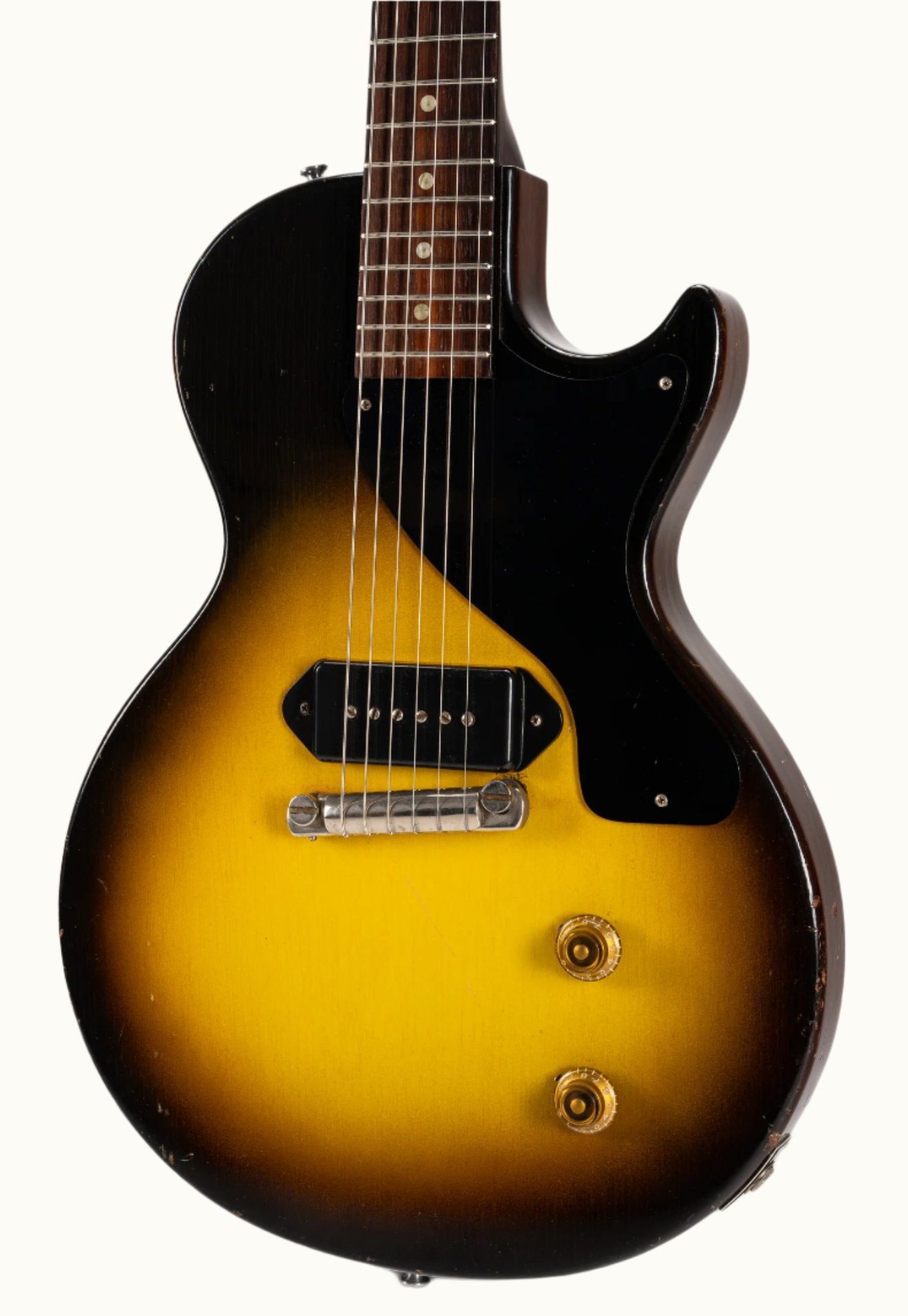 1956 Gibson Les Paul Junior original vintage guitar with Sunburst finish, wrap tail bridge, and single cutaway body style.