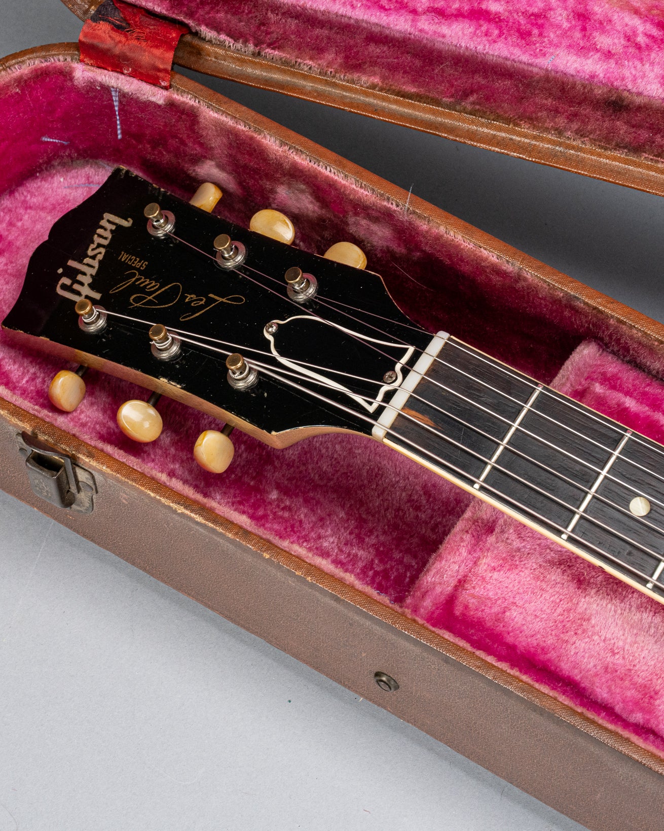 1956 Gibson Les Paul Special TV Yellow guitar headstock and neck in original case