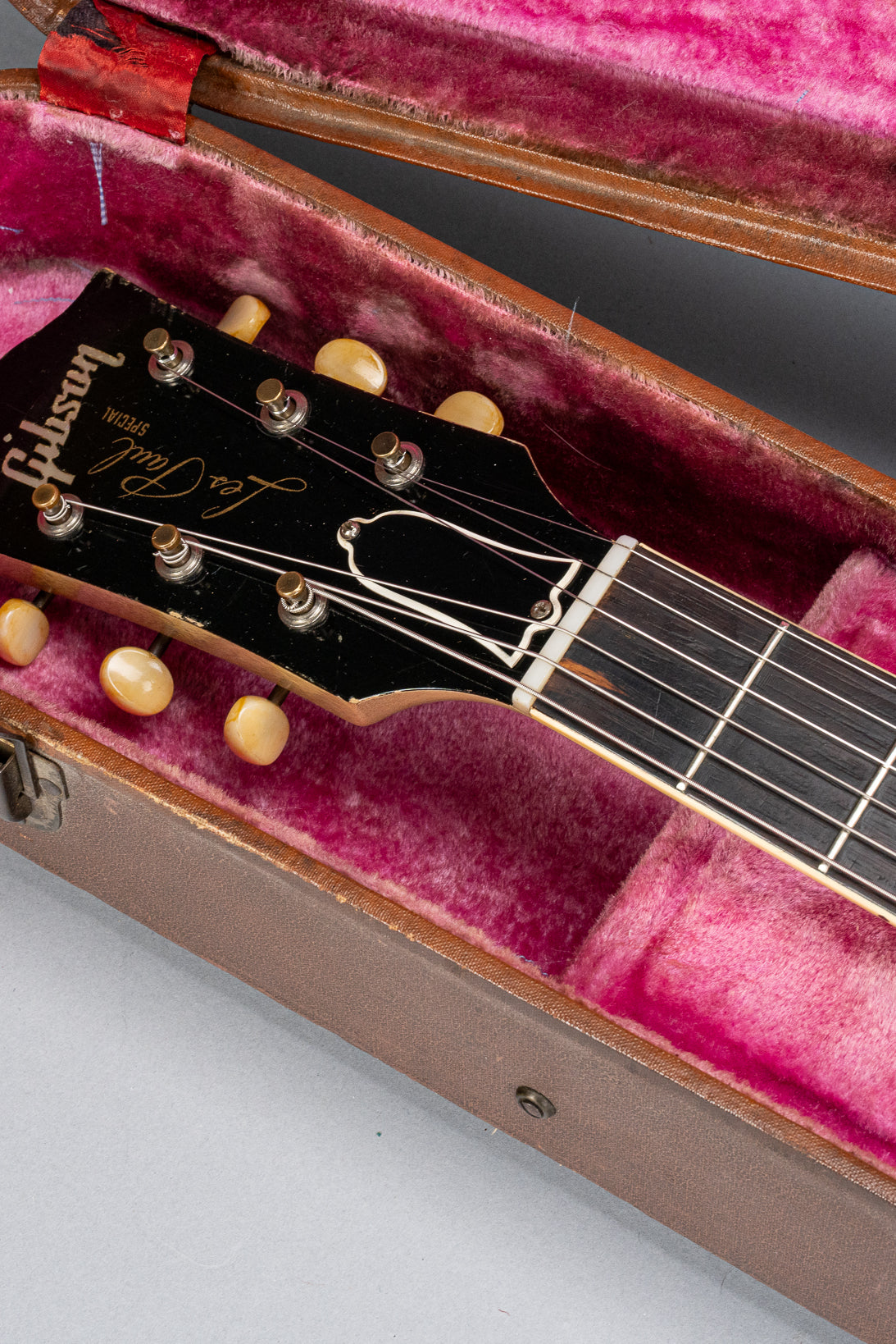 1956 Gibson Les Paul Special TV Yellow guitar headstock and neck in original case