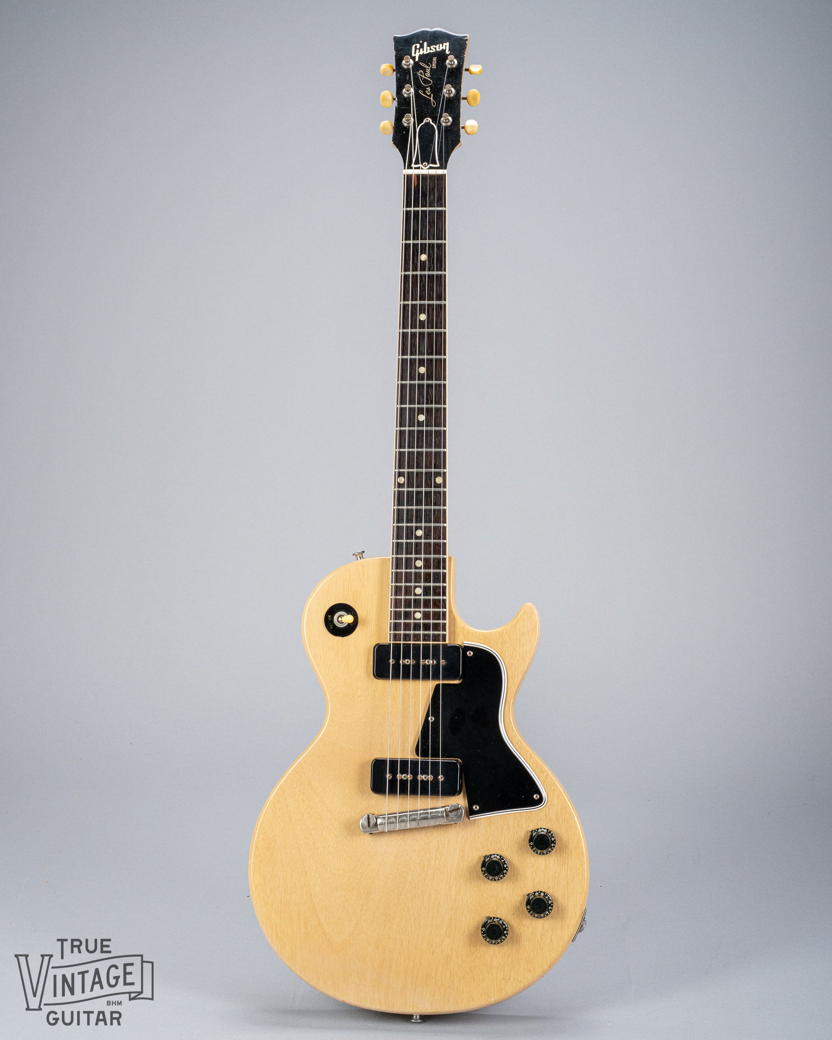 1956 Gibson Les Paul Special TV Yellow guitar body, neck, and headstock