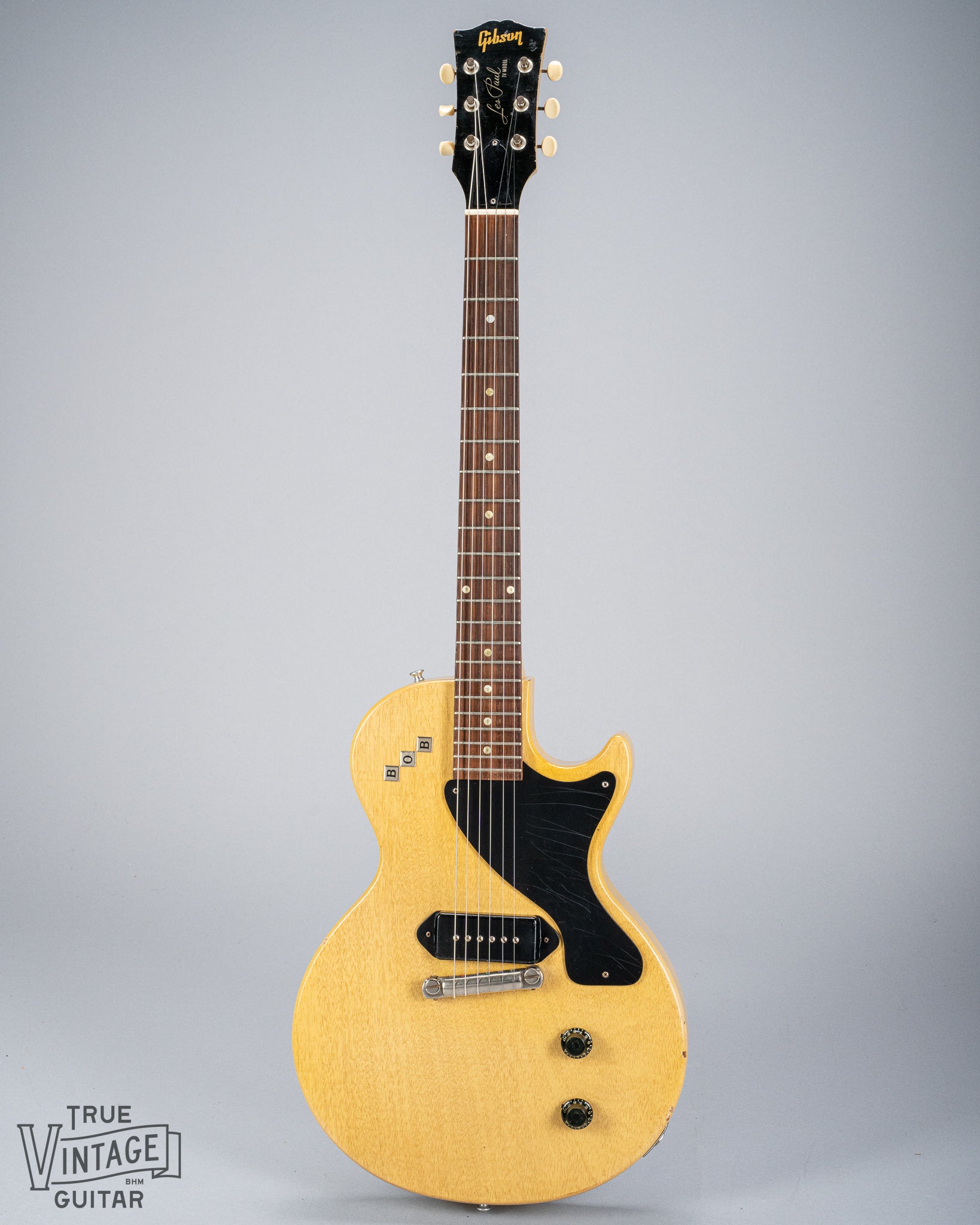 Front of 1956 Gibson Les Paul TV Model guitar p90 headstock fretboard logo