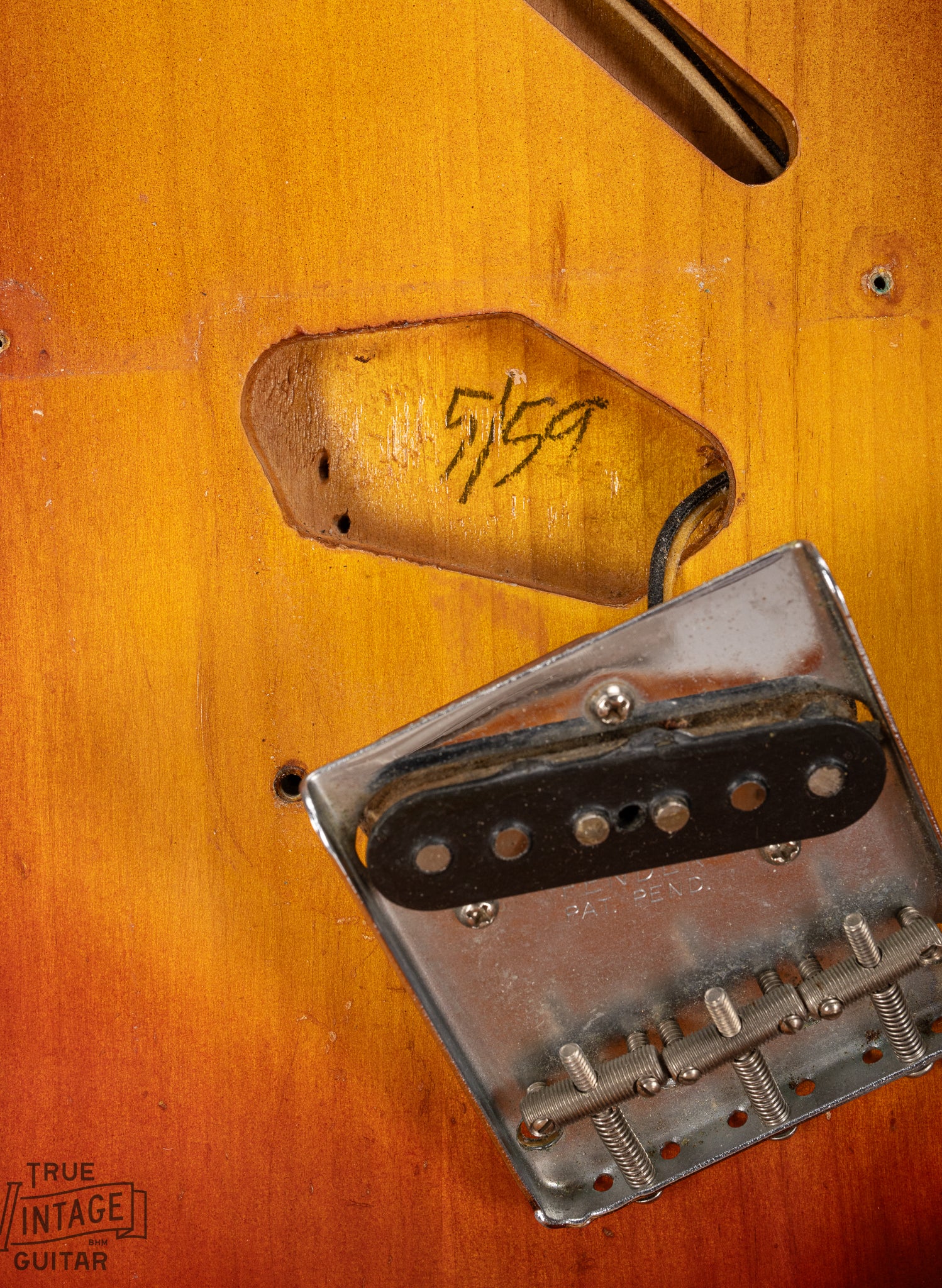 1959 Fender Custom Telecaster Sunburst Bridge pickup control cavity