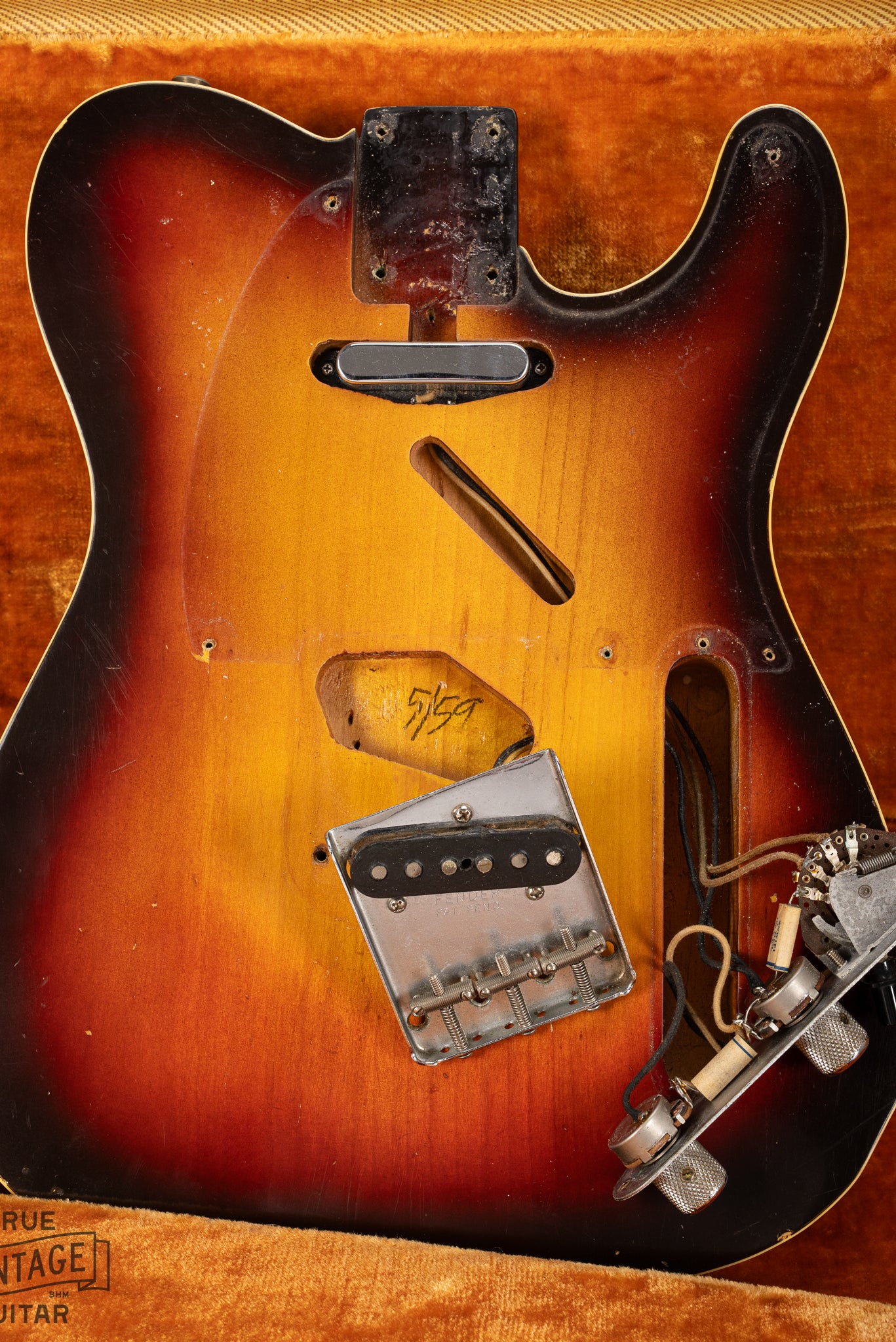1959 Fender Custom Telecaster Sunburst Underneath pickguard and control cavities