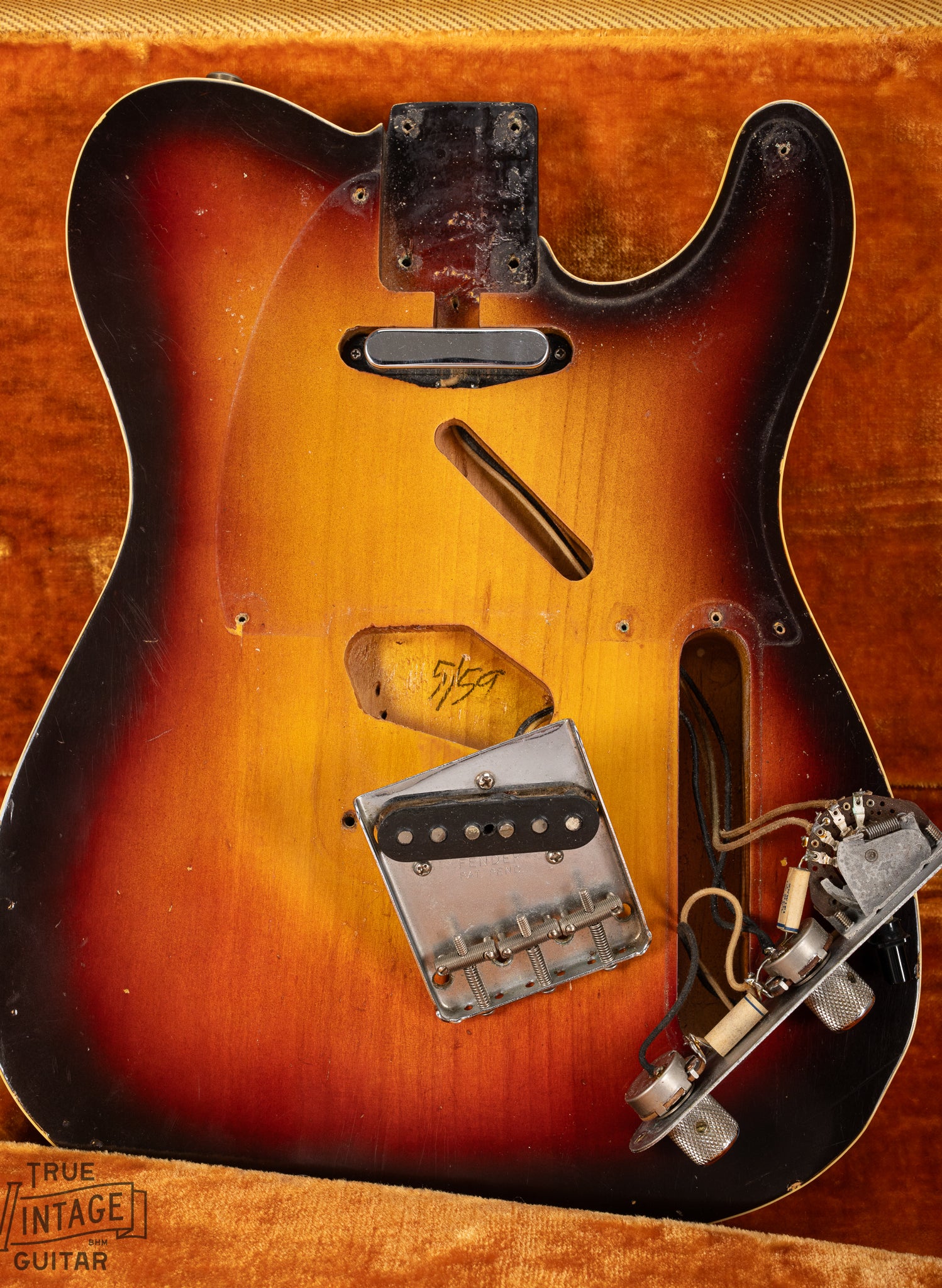 1959 Fender Custom Telecaster Sunburst Underneath pickguard and control cavities
