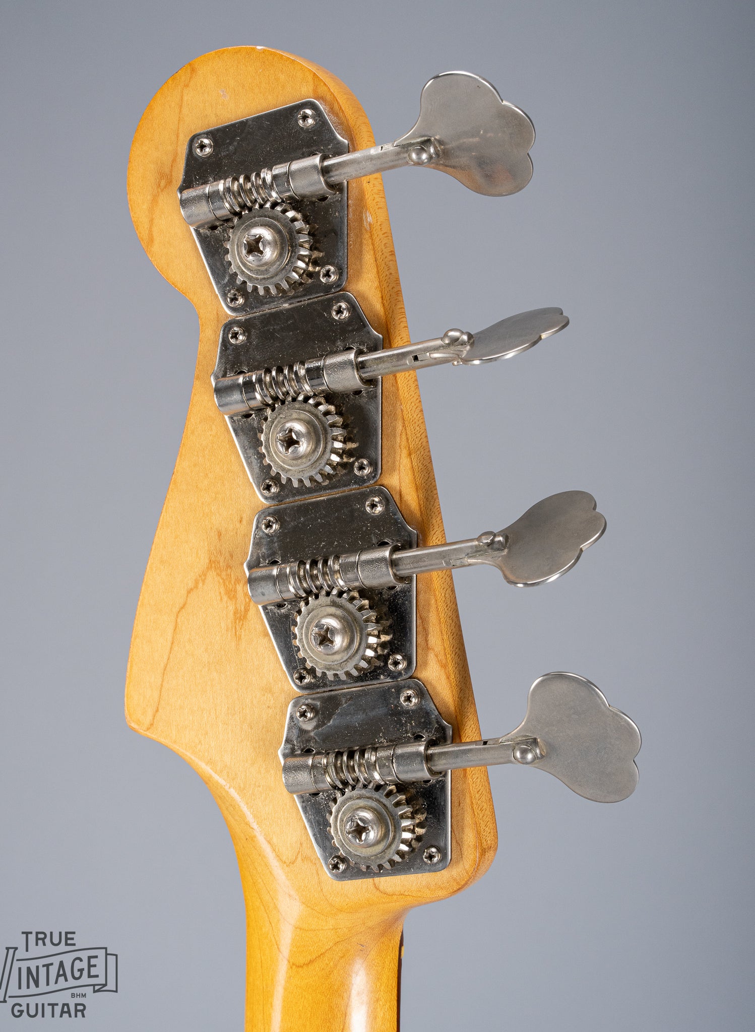 back of 1959 Fender Precision Bass P Bass Sunburst neck tuning machines