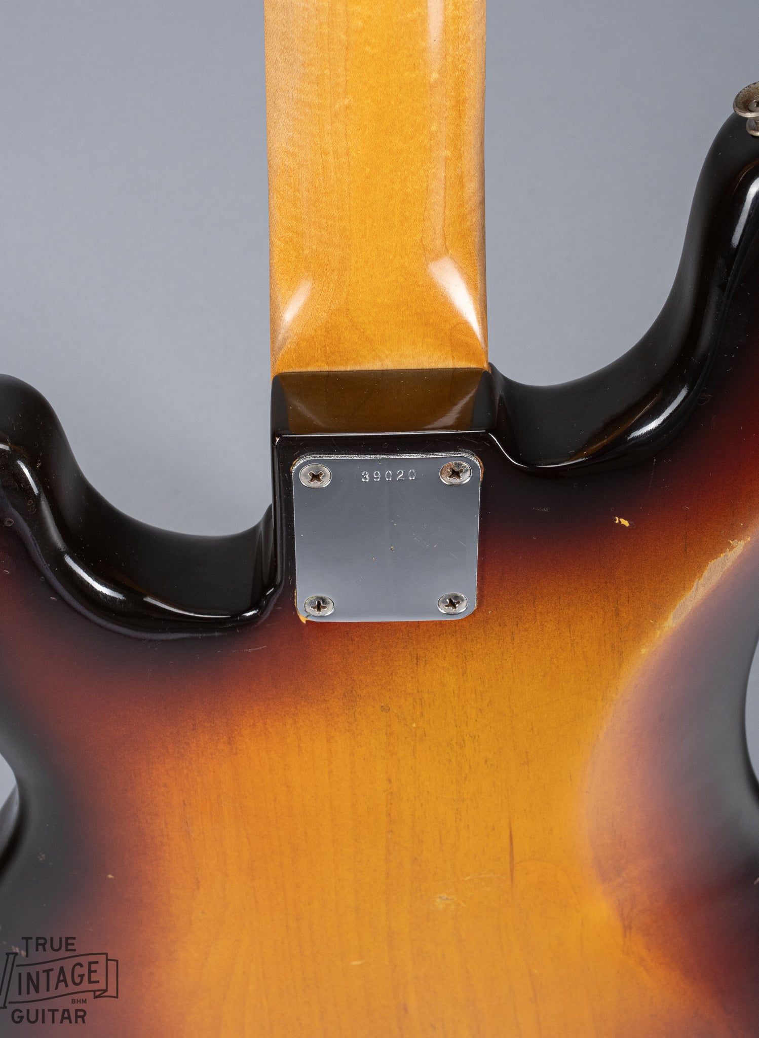 back of 1959 Fender Precision Bass P Bass Sunburst neck plate