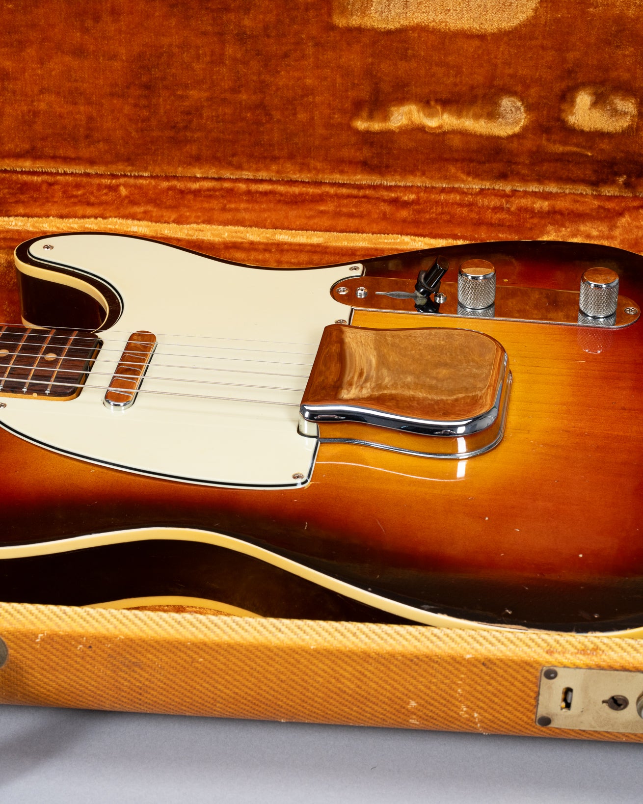 Front of 1959 Fender Telecaster Custom Sunburst Body in Original Case
