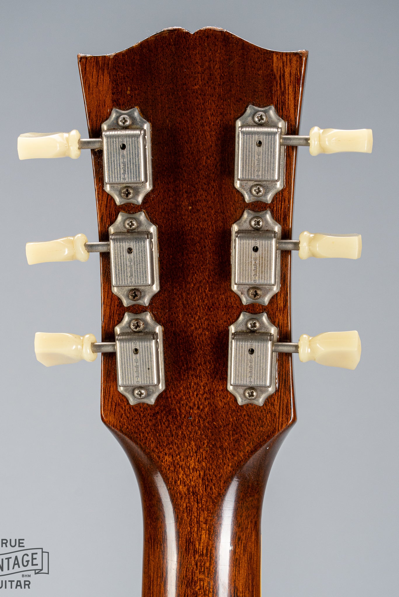 Back of headstock of 1959 Gibson ES-335 with reproduction Kluson tuners