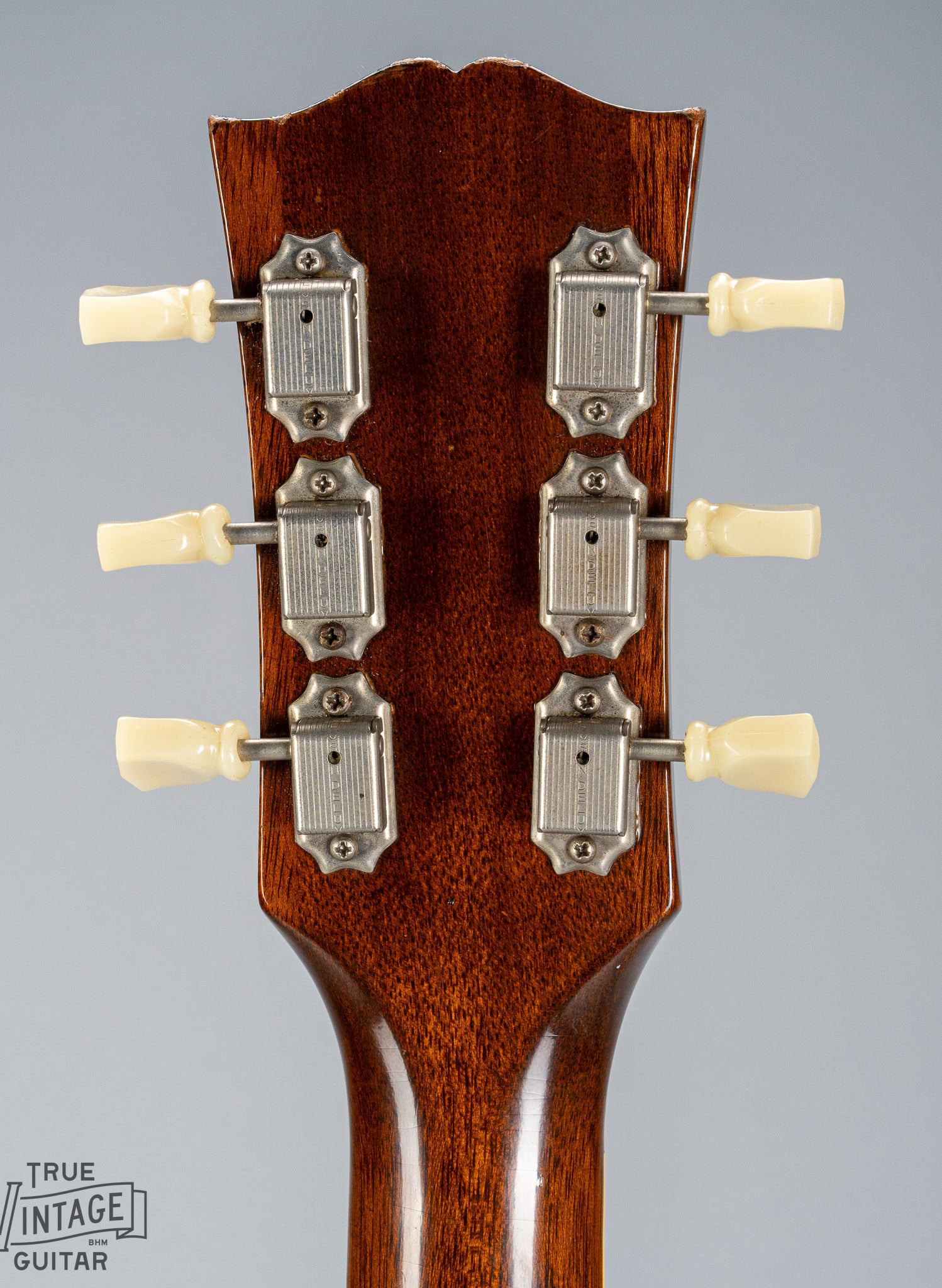 Back of headstock of 1959 Gibson ES-335 with reproduction Kluson tuners