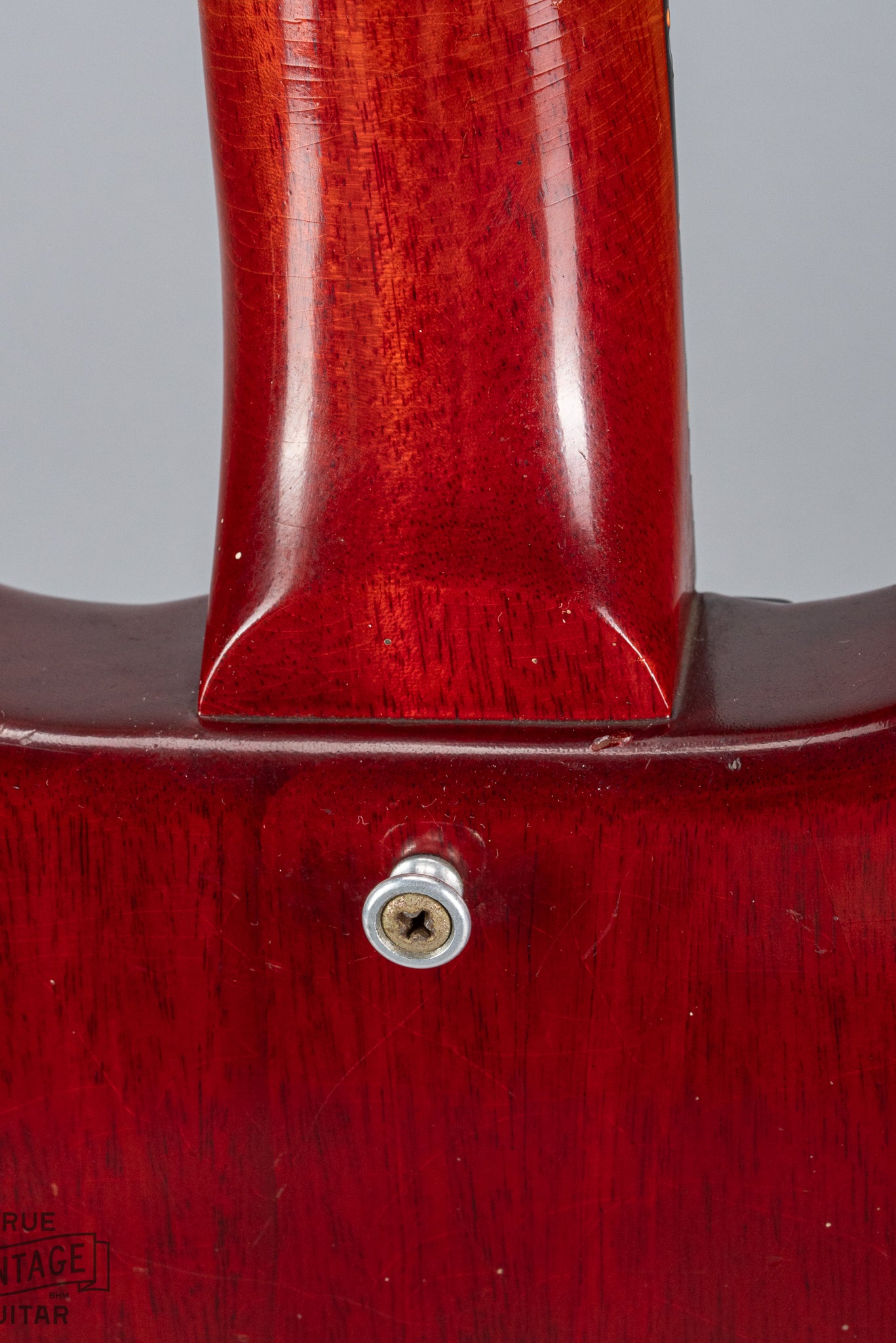 Back of 1959 Gibson Les Paul Junior Cherry guitar strap buttons neck heel red