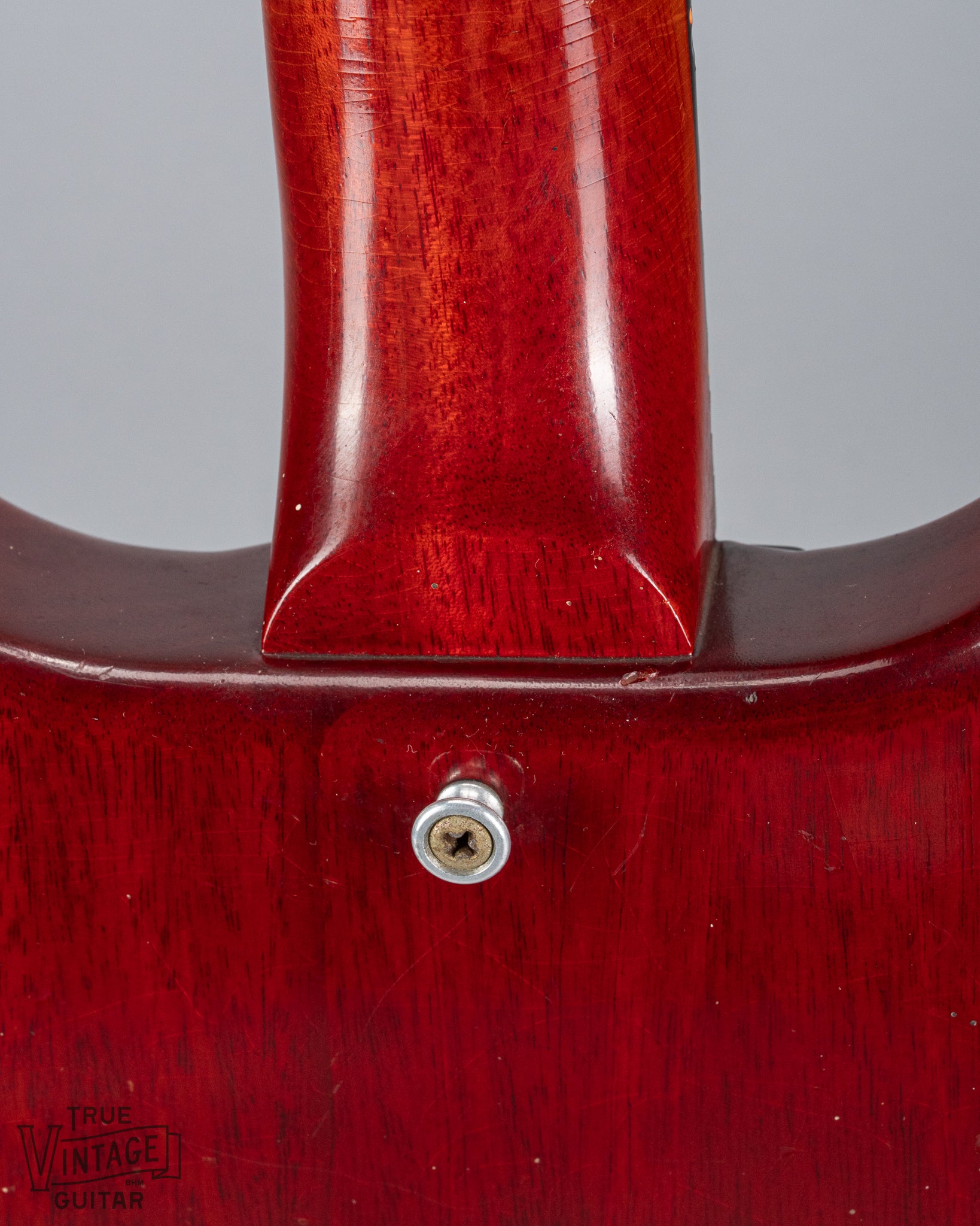 Back of 1959 Gibson Les Paul Junior Cherry guitar strap buttons neck heel red