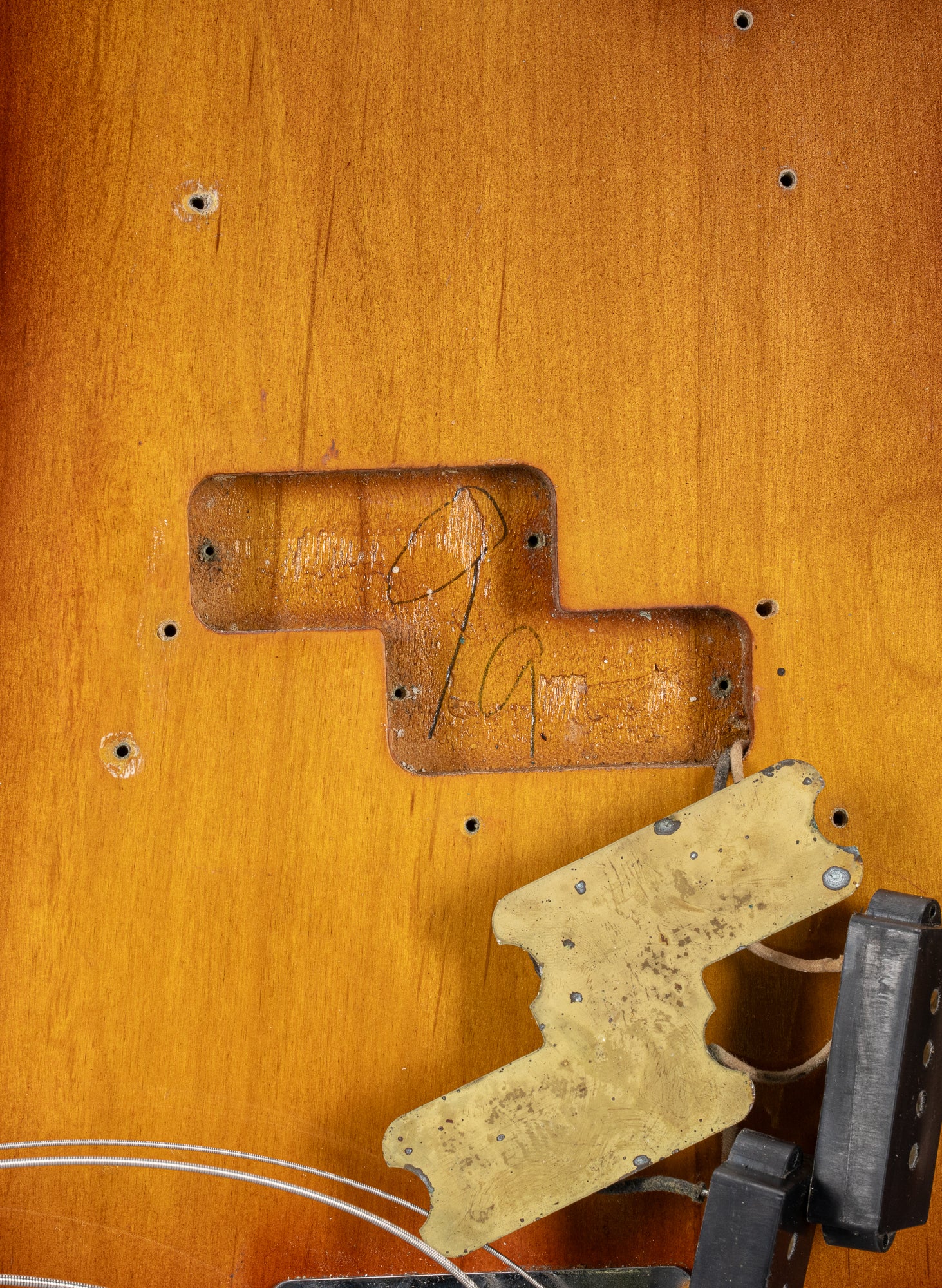 1959 Fender Precision Bass Sunburst Pickup cavity screw holes plating