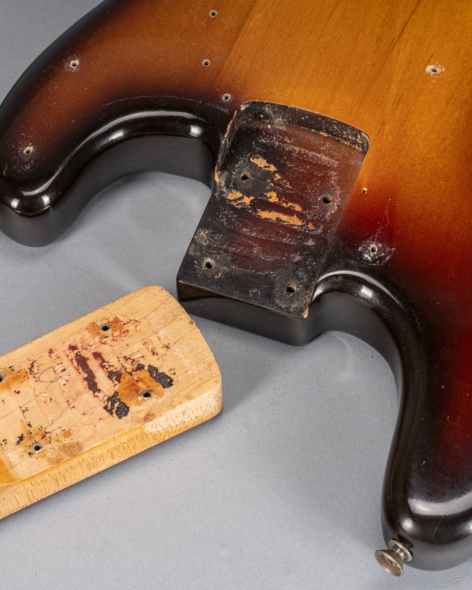 1959 Fender Precision Bass Sunburst Neck Pocket and back of the neck heel inside neck pocket neck screw holes