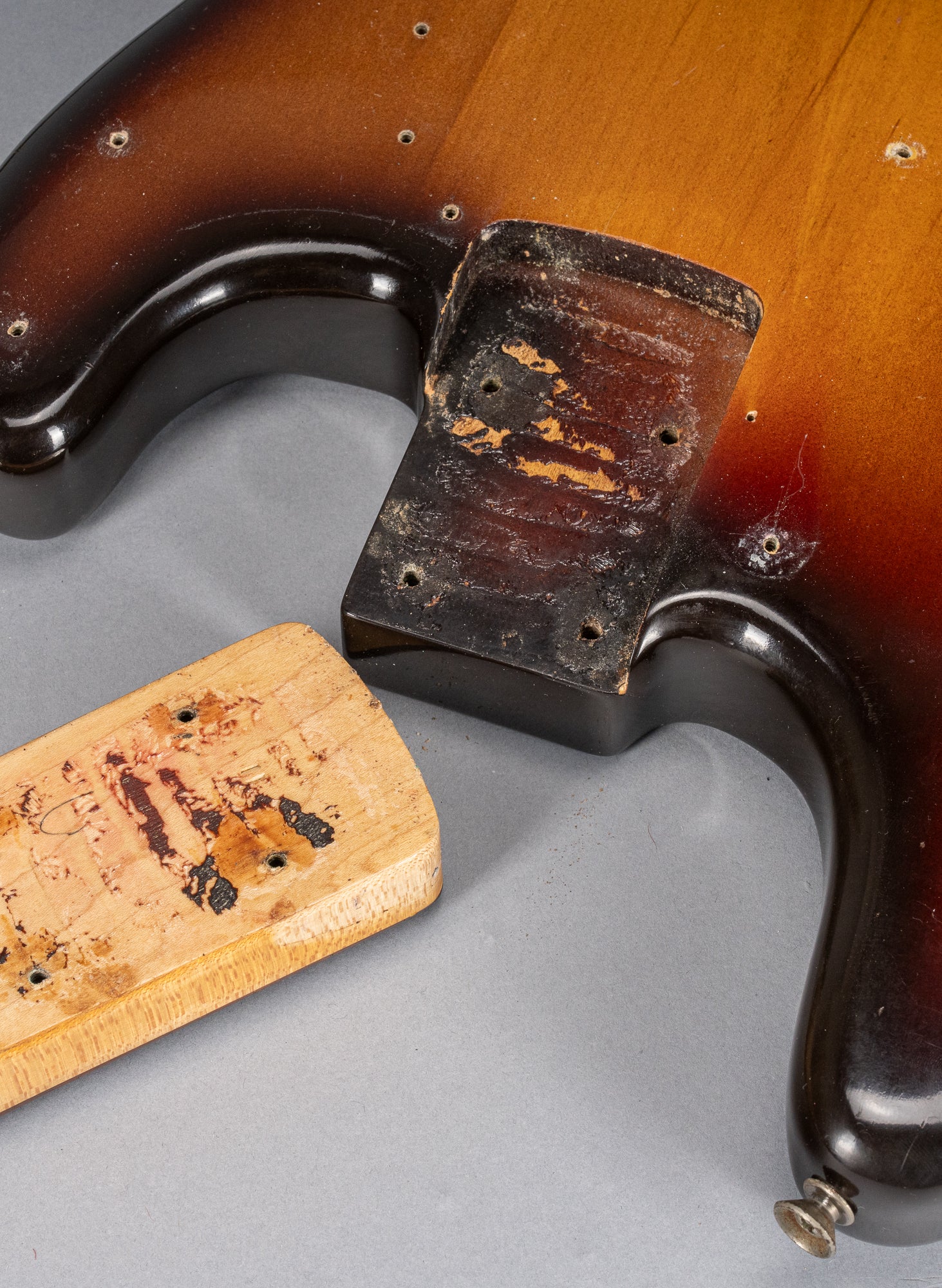 1959 Fender Precision Bass Sunburst Neck Pocket and back of the neck heel inside neck pocket neck screw holes