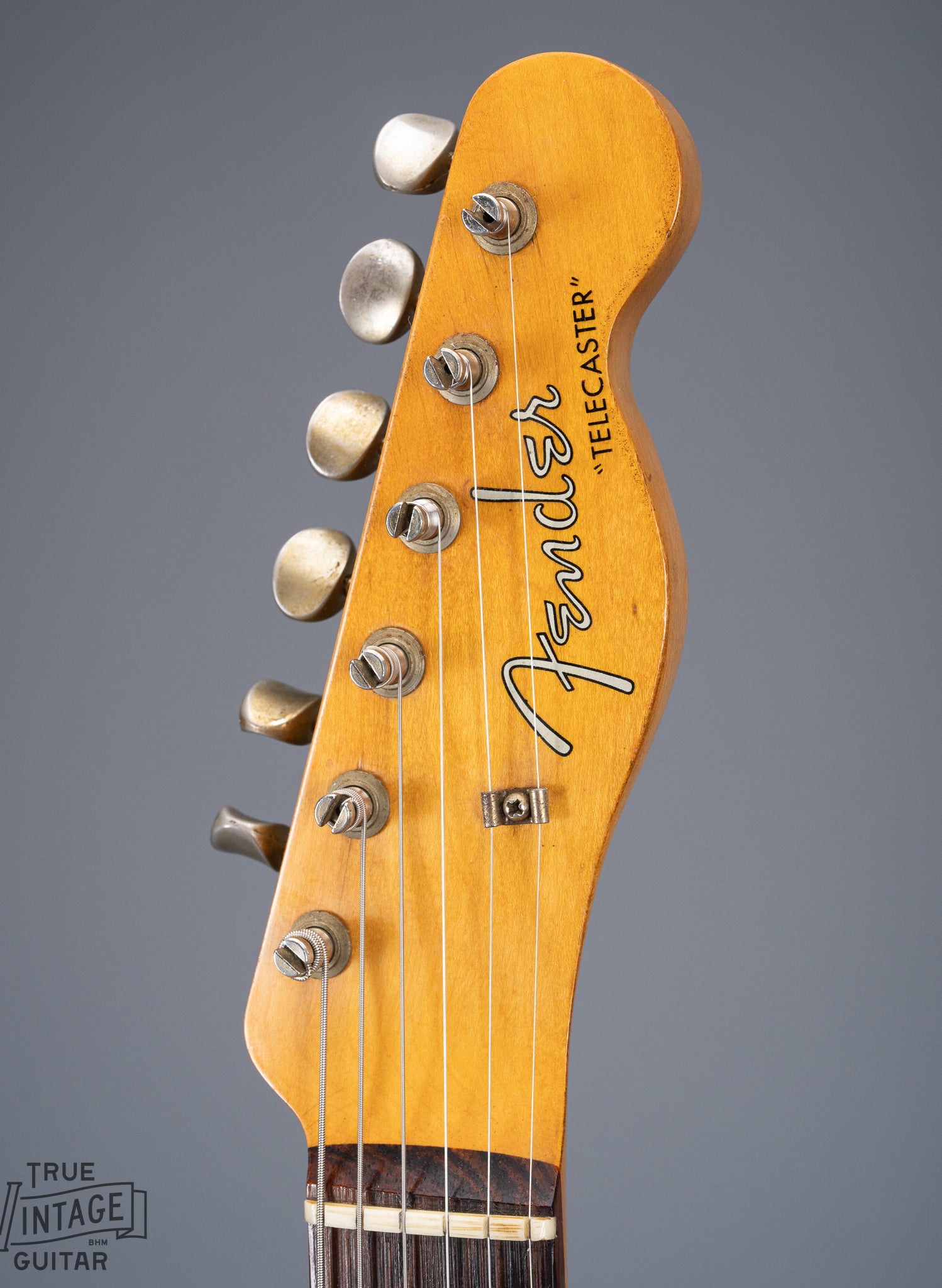 Front of 1959 Fender Telecaster Custom Sunburst Headstock and Logo