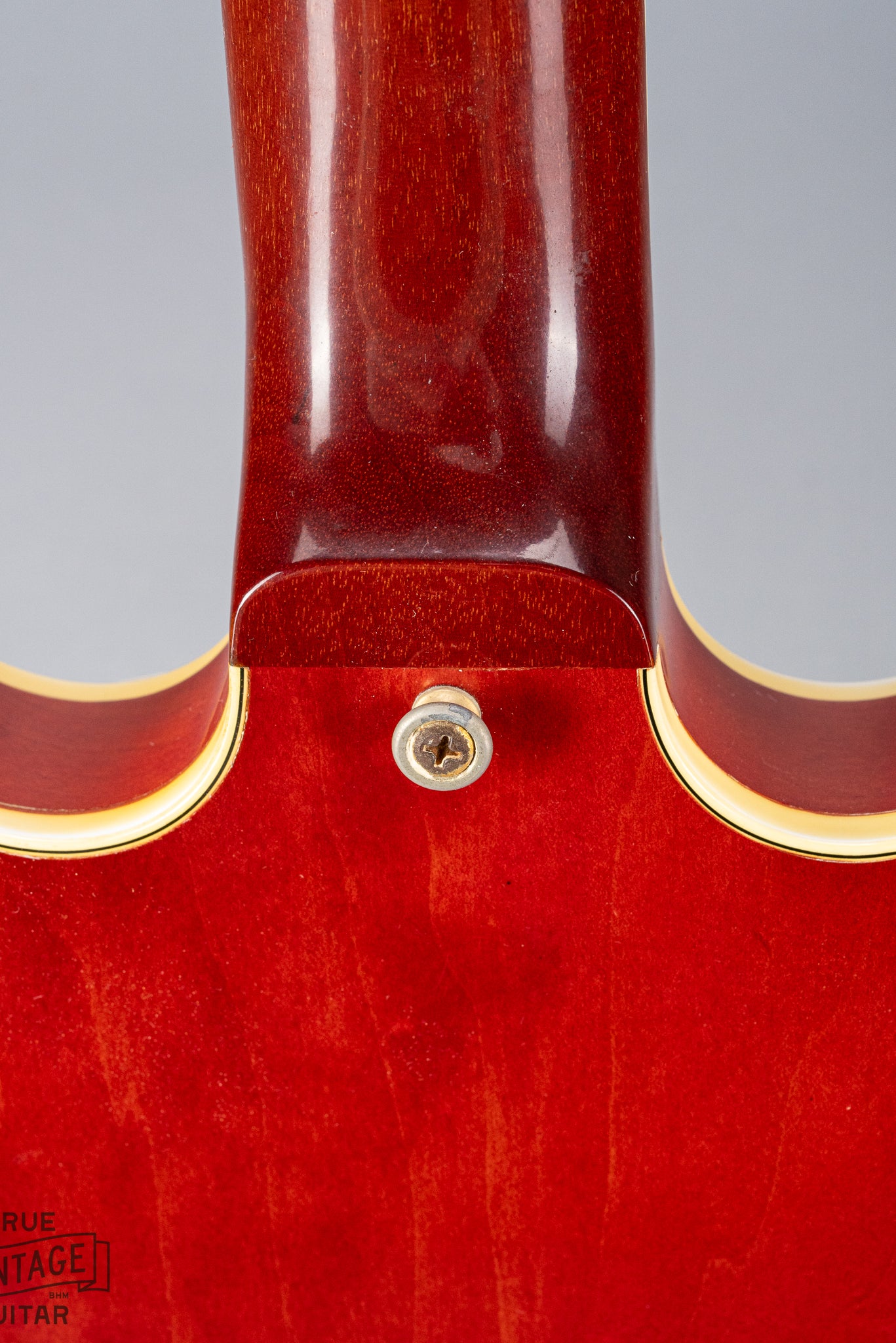 1959 Gibson ES-355 T Mono Cherry Watermelon red guitar neck heel joint