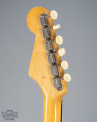 back of 1960 Fender Musicmaster desert sand guitar headstock neck joint tuners