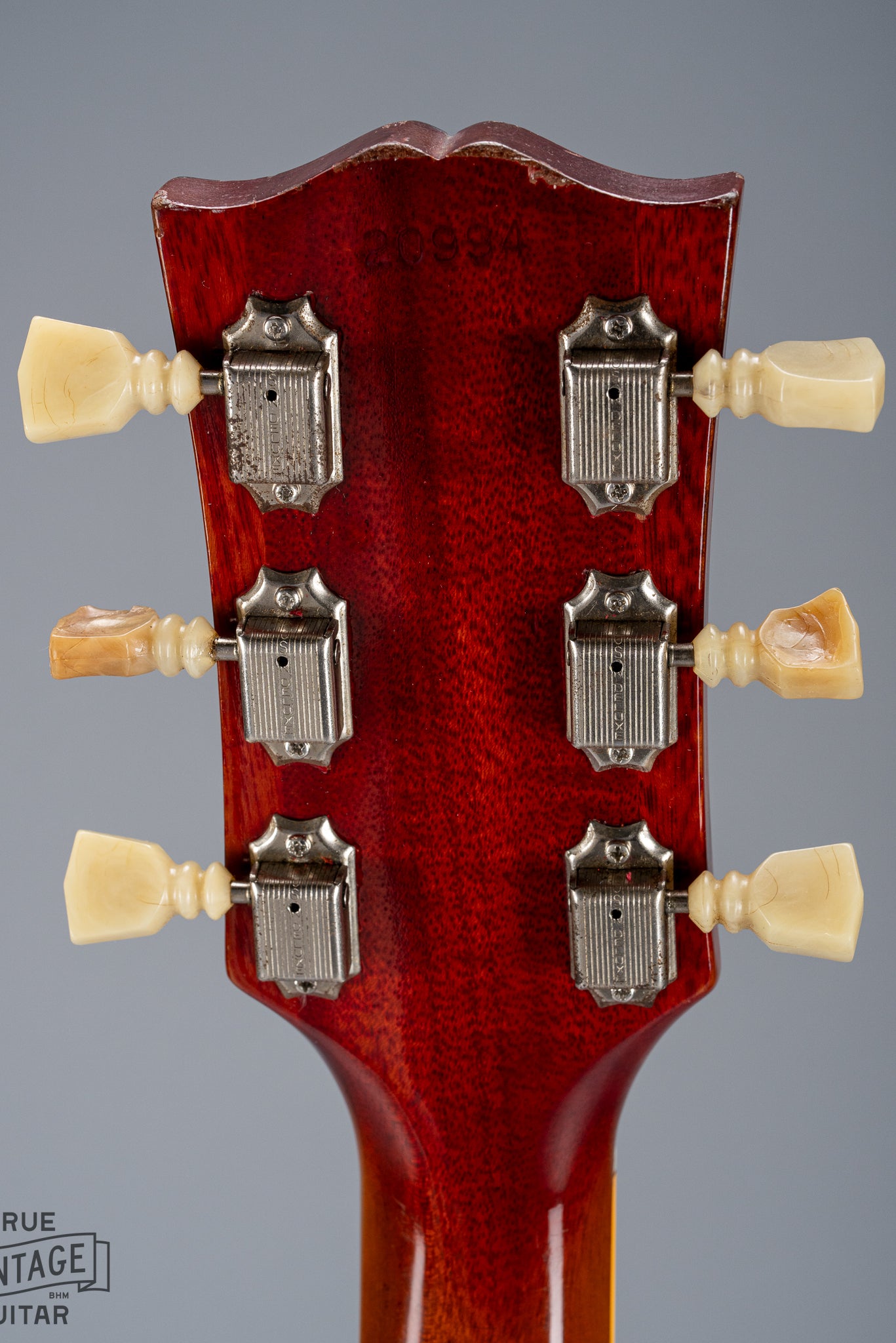 Back of 1961 Gibson Les Paul Standard Neck and Headstock Serial Number Original Tuners and Buttons Cherry