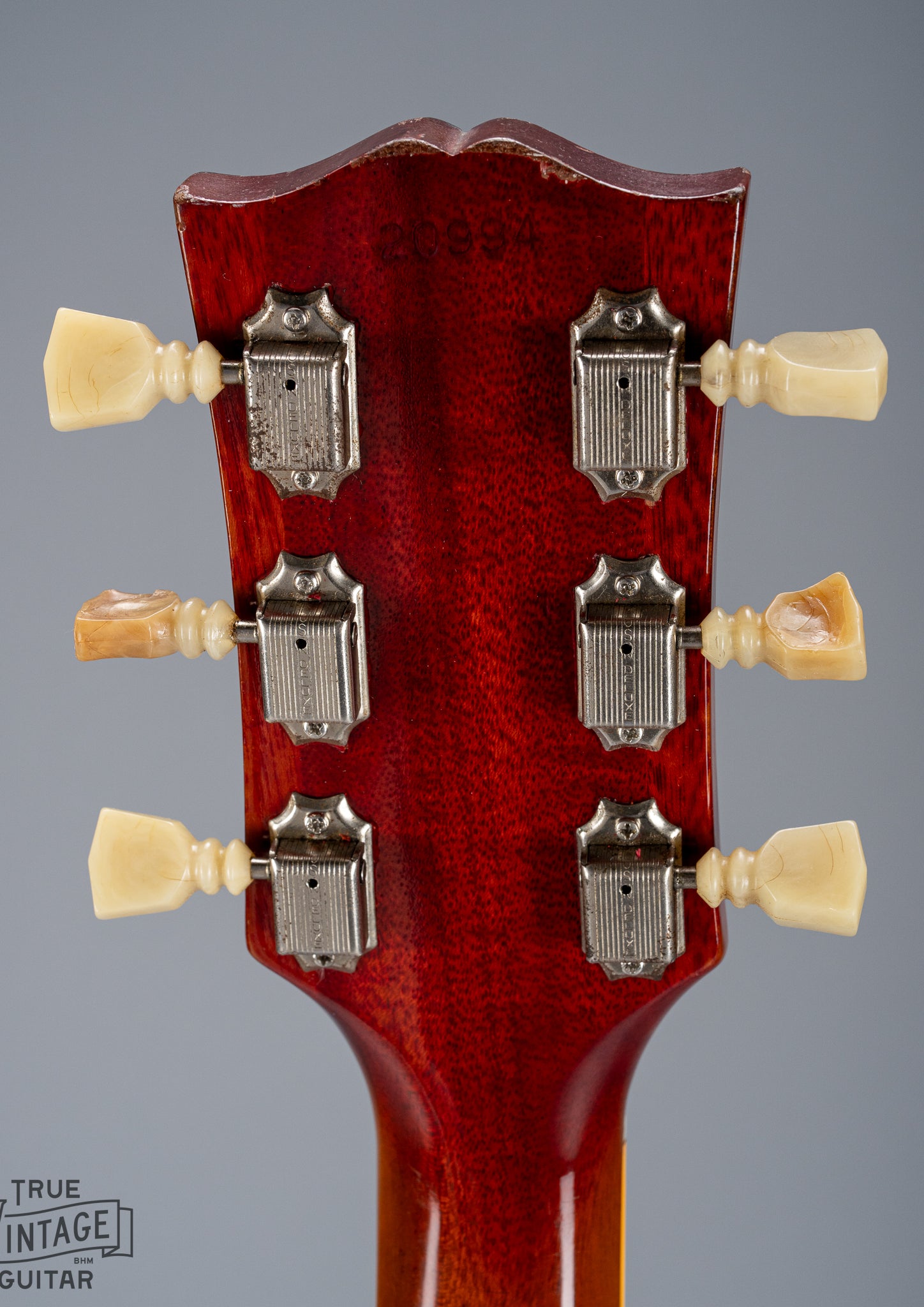 Back of 1961 Gibson Les Paul Standard Neck and Headstock Serial Number Original Tuners and Buttons Cherry