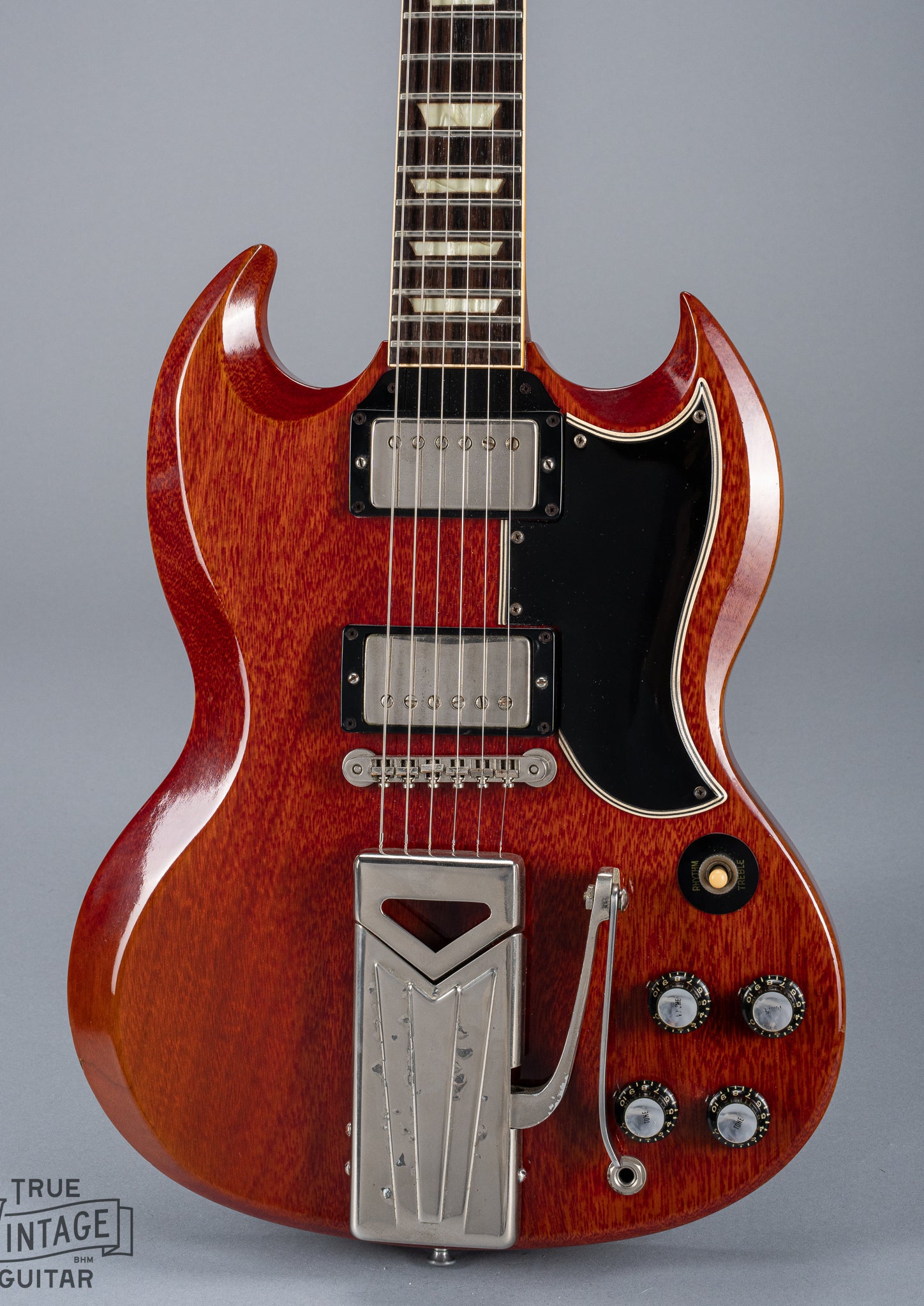 Front of 1961 Gibson Les Paul Standard Cherry Guitar PAF Sideways Vibrola