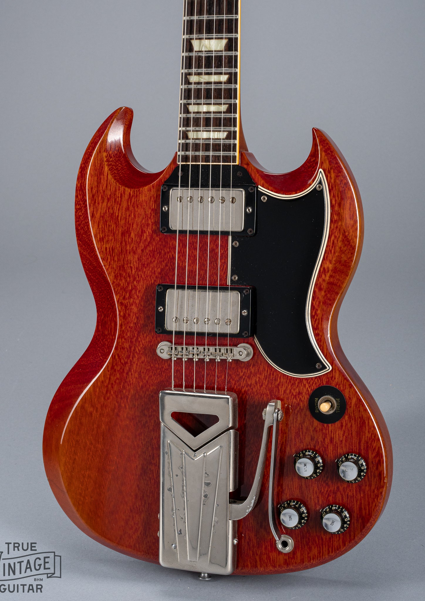Front of 1961 Gibson Les Paul Standard Cherry Guitar PAF Sideways Vibrola