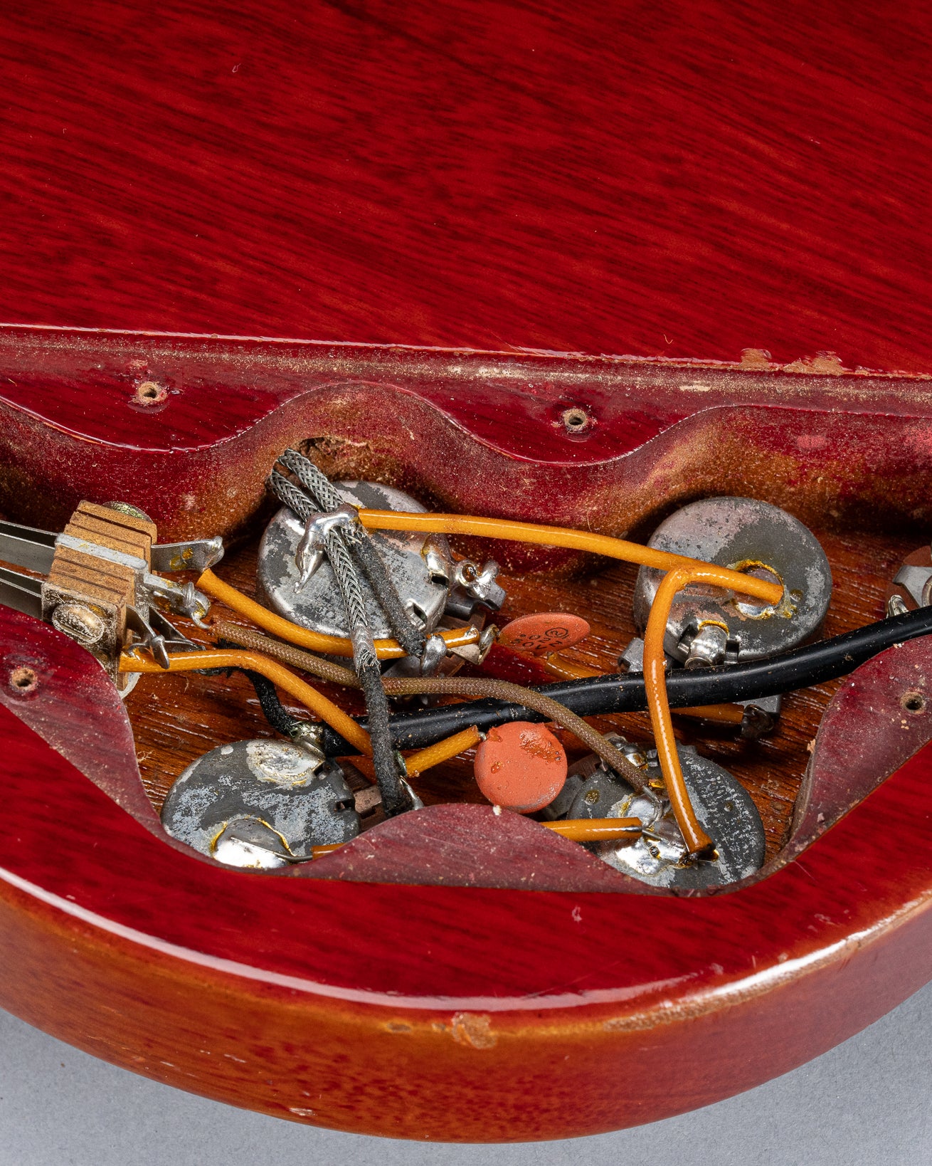 1961 Gibson Les Paul Standard Cherry Control Cavity Original Wiring and Pots