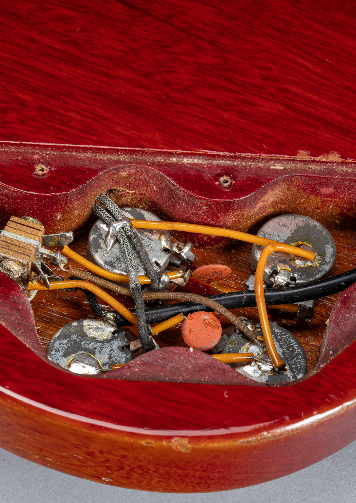 1961 Gibson Les Paul Standard Cherry Control Cavity Original Wiring and Pots