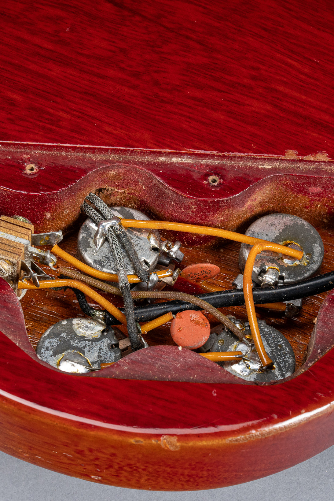 1961 Gibson Les Paul Standard Cherry Control Cavity Original Wiring and Pots