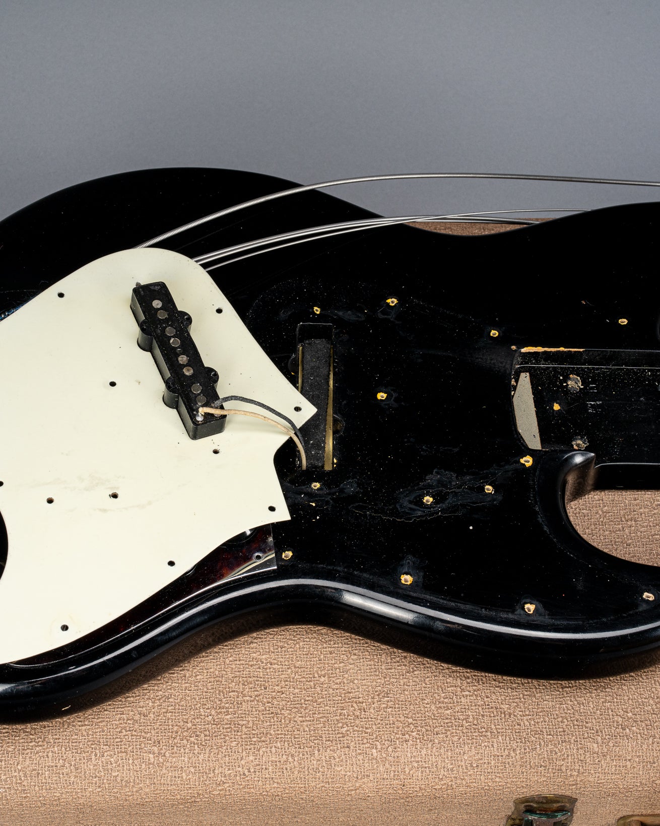 1962 Fender Jazz Bass custom color black custom color guitar tortoise shell pick guard pickup cavity neck pocket under the pickguard original pickup