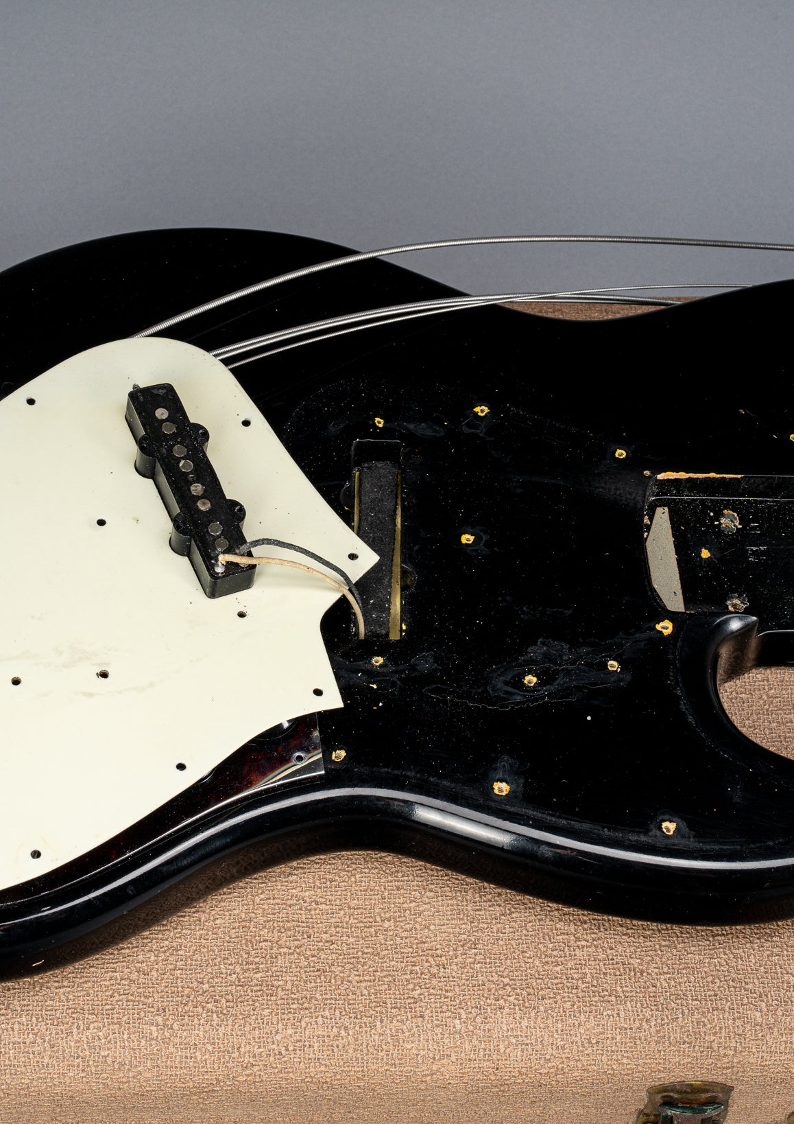 1962 Fender Jazz Bass custom color black custom color guitar tortoise shell pick guard pickup cavity neck pocket under the pickguard original pickup