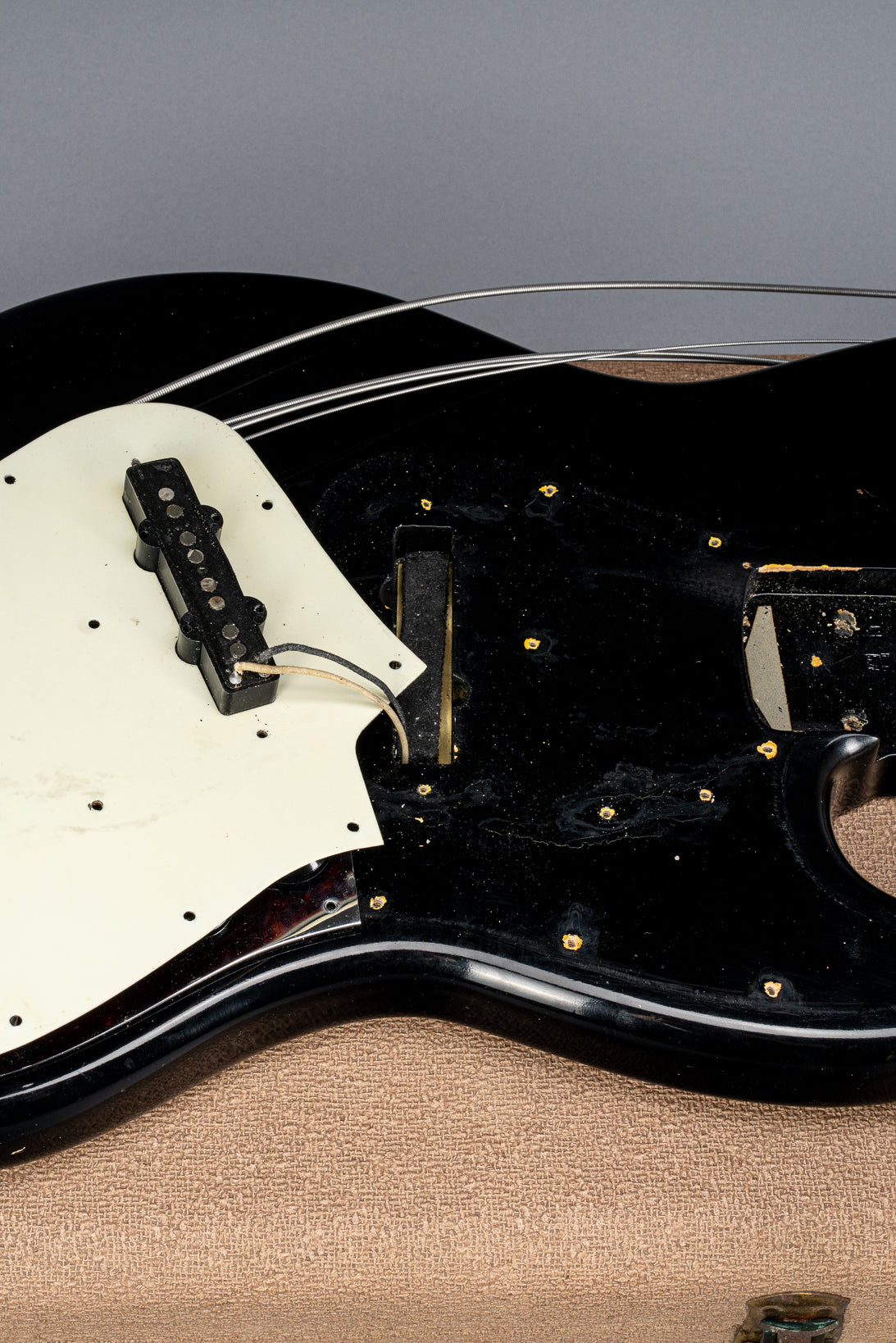 1962 Fender Jazz Bass custom color black custom color guitar tortoise shell pick guard pickup cavity neck pocket under the pickguard original pickup