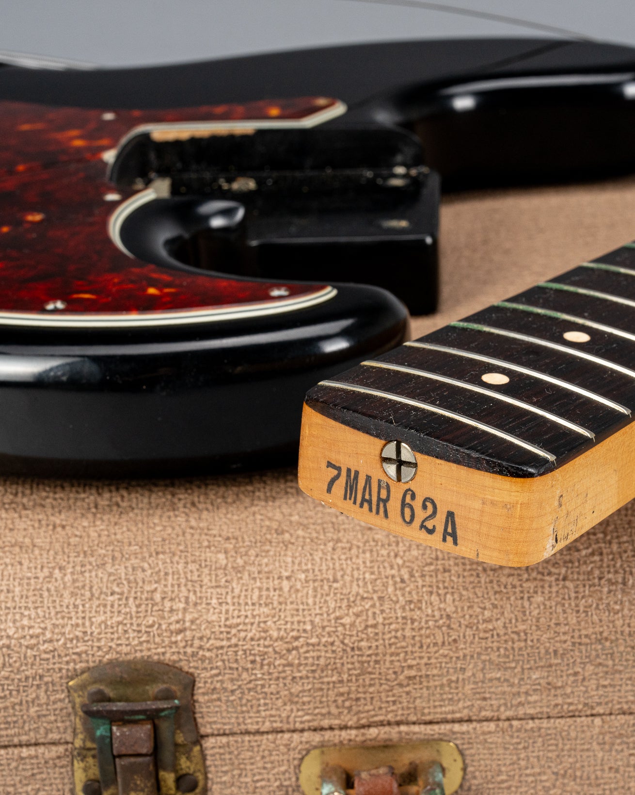 1962 Fender Jazz Bass custom color black custom color guitar tortoise shell pick guard neck heel date