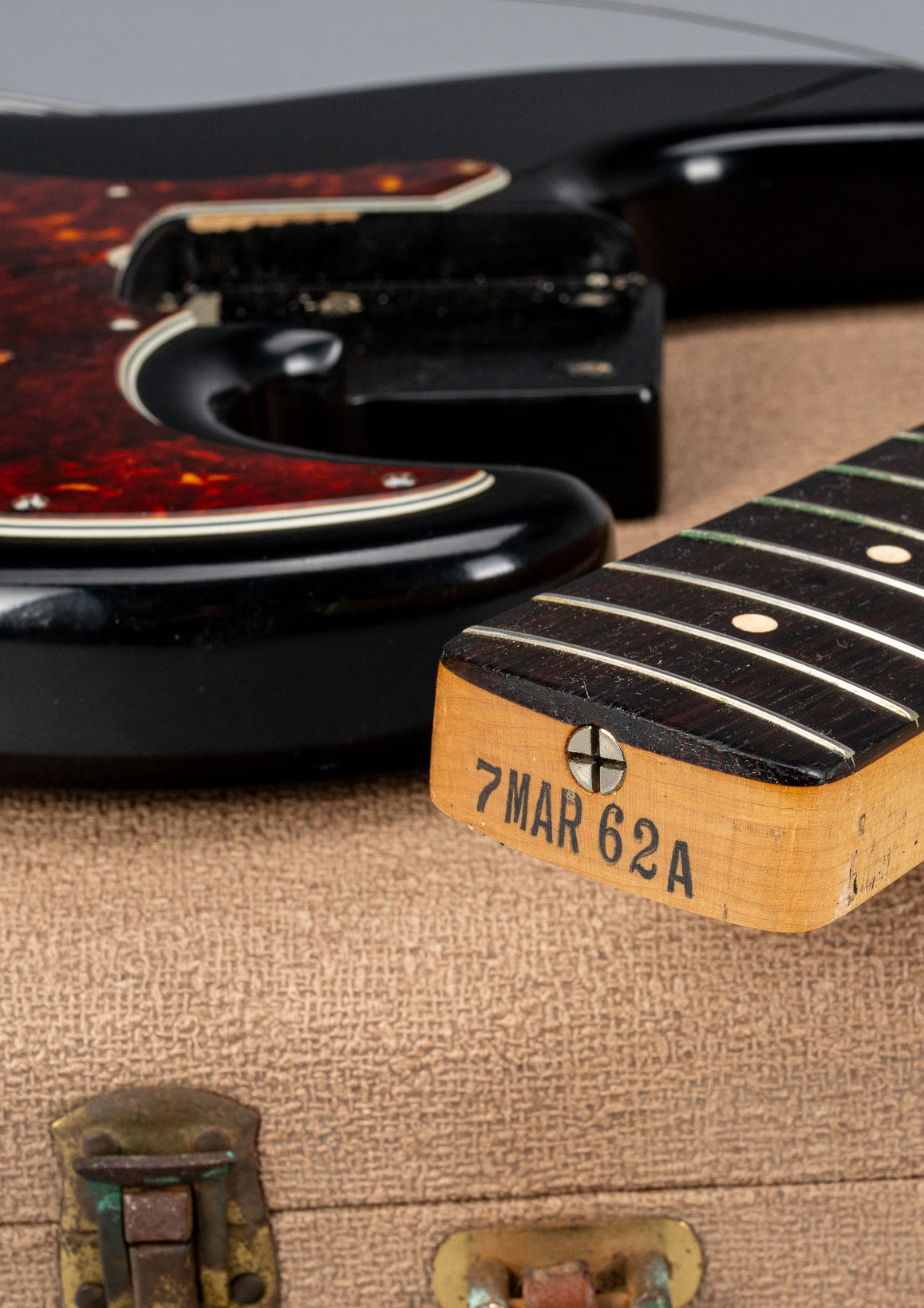 1962 Fender Jazz Bass custom color black custom color guitar tortoise shell pick guard neck heel date