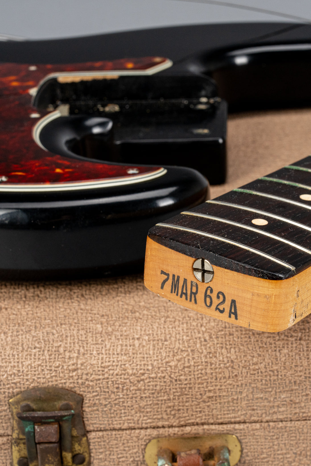 1962 Fender Jazz Bass custom color black custom color guitar tortoise shell pick guard neck heel date